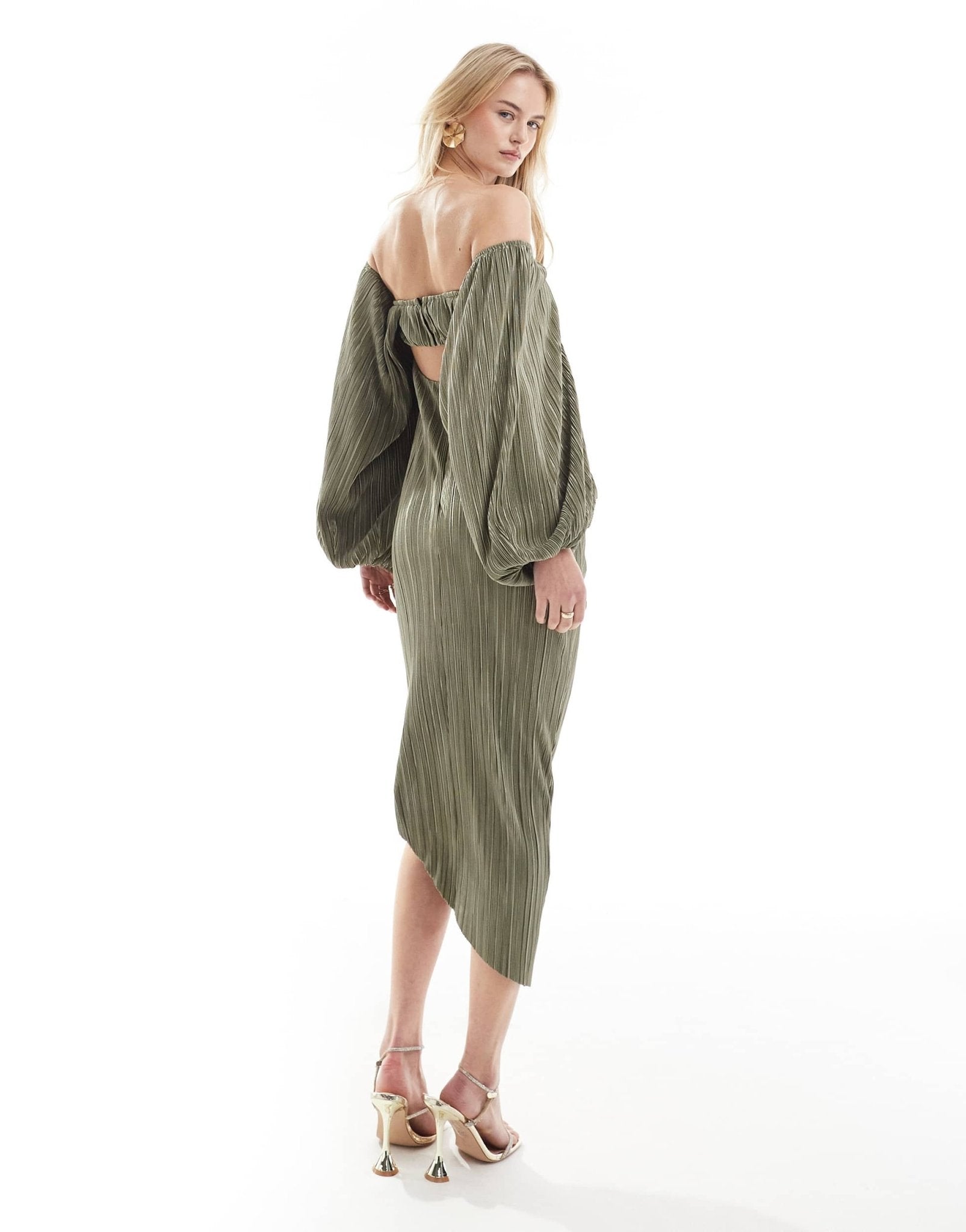 ASOS DESIGN Tall plisse overlay midi dress with open back detail in soft khaki - ASOS Sample Sale EU Store
