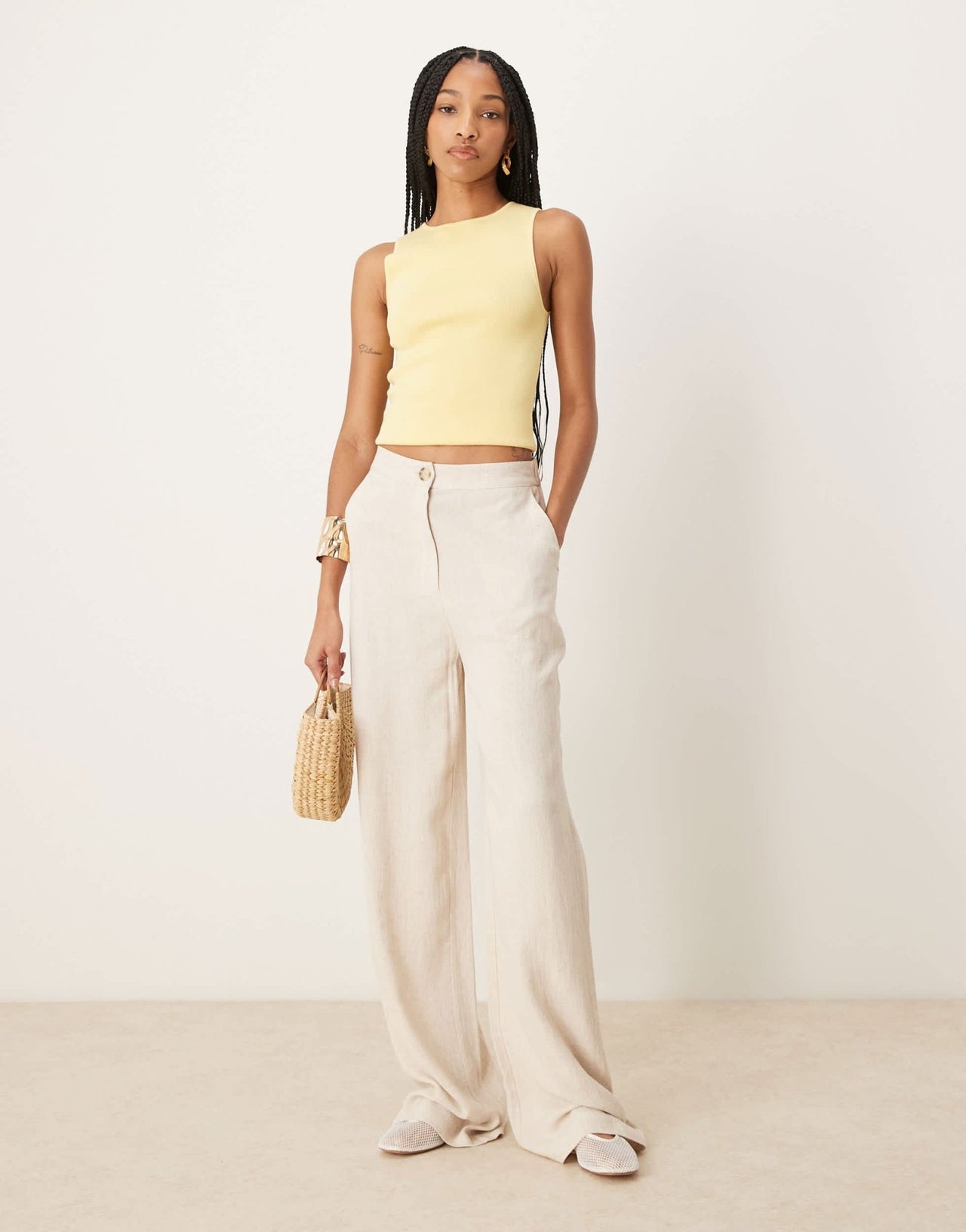 ASOS DESIGN Tall relaxed straight leg trousers with linen in stone - ASOS Sample Sale EU Store