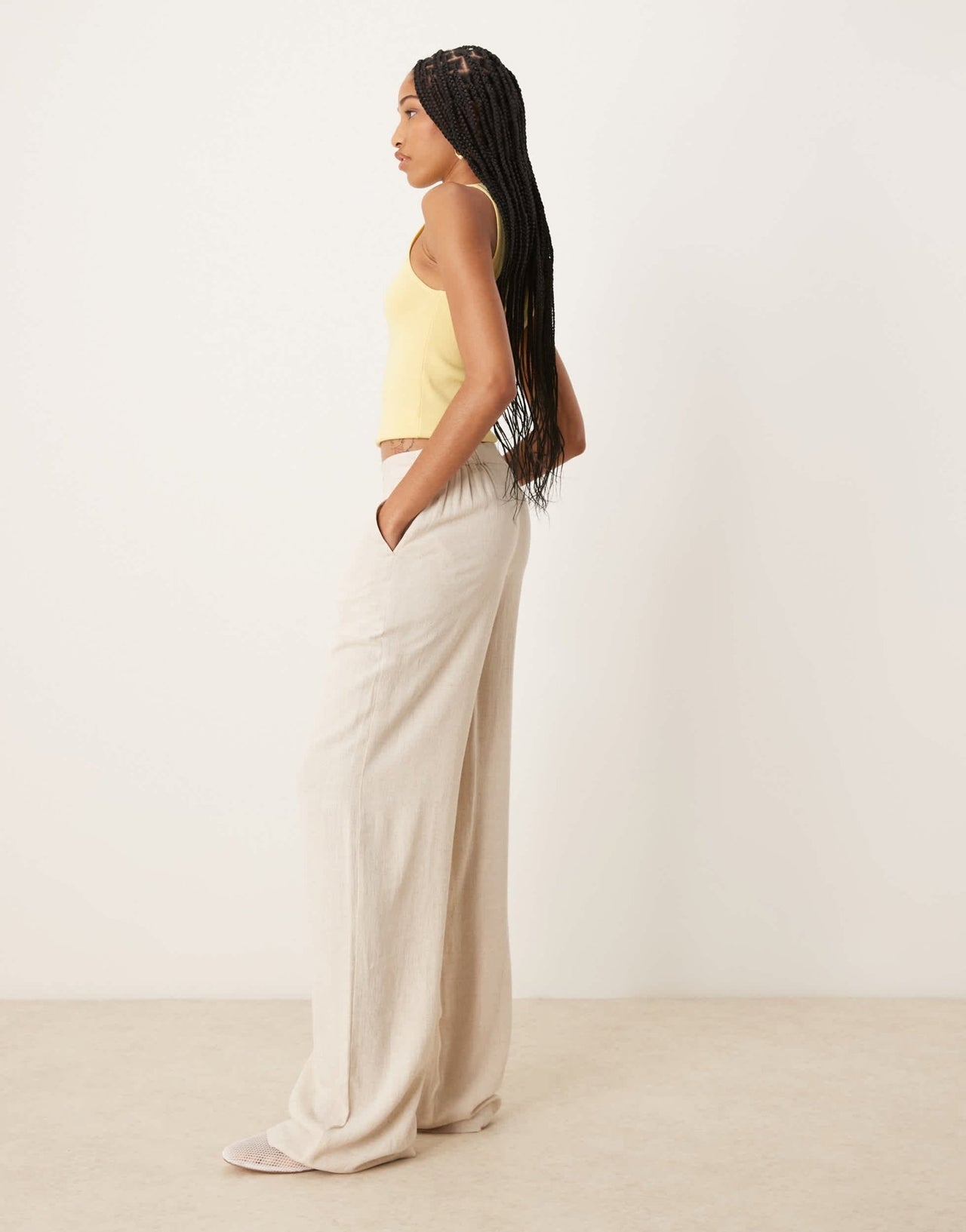 ASOS DESIGN Tall relaxed straight leg trousers with linen in stone - ASOS Sample Sale EU Store