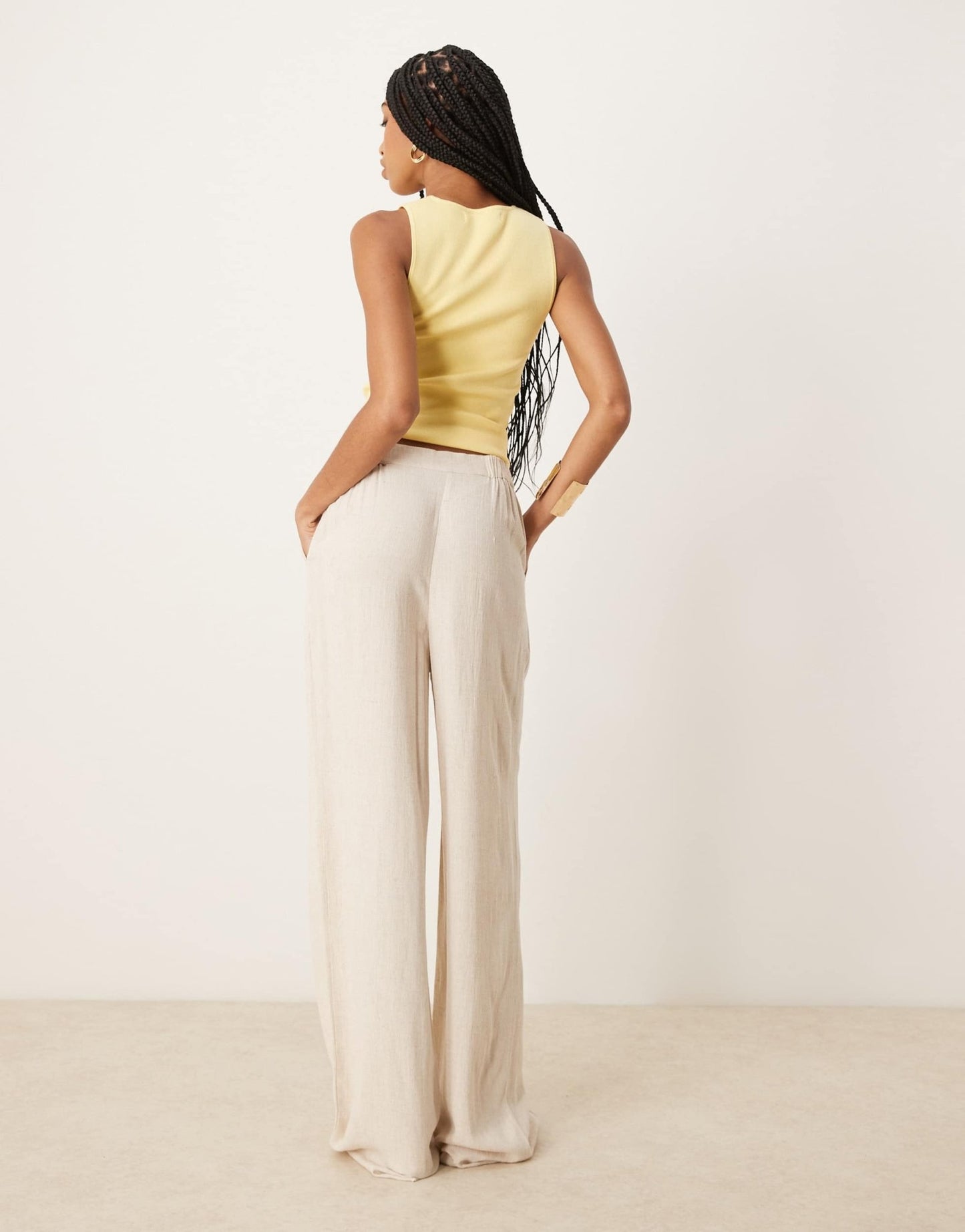 ASOS DESIGN Tall relaxed straight leg trousers with linen in stone - ASOS Sample Sale EU Store