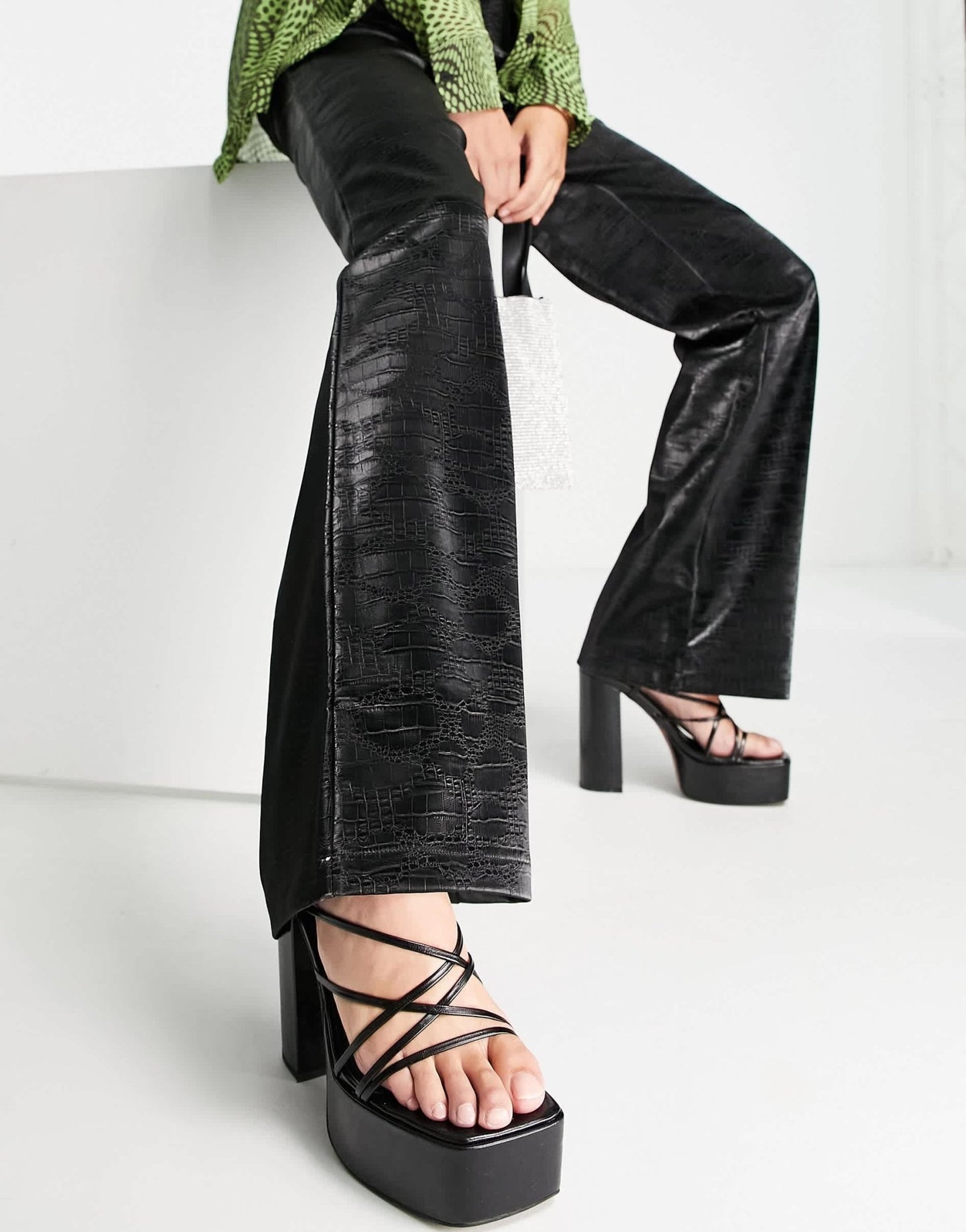 ASOS DESIGN Tall straight leg trouser in iridescent croc faux leather in black - ASOS Sample Sale EU Store