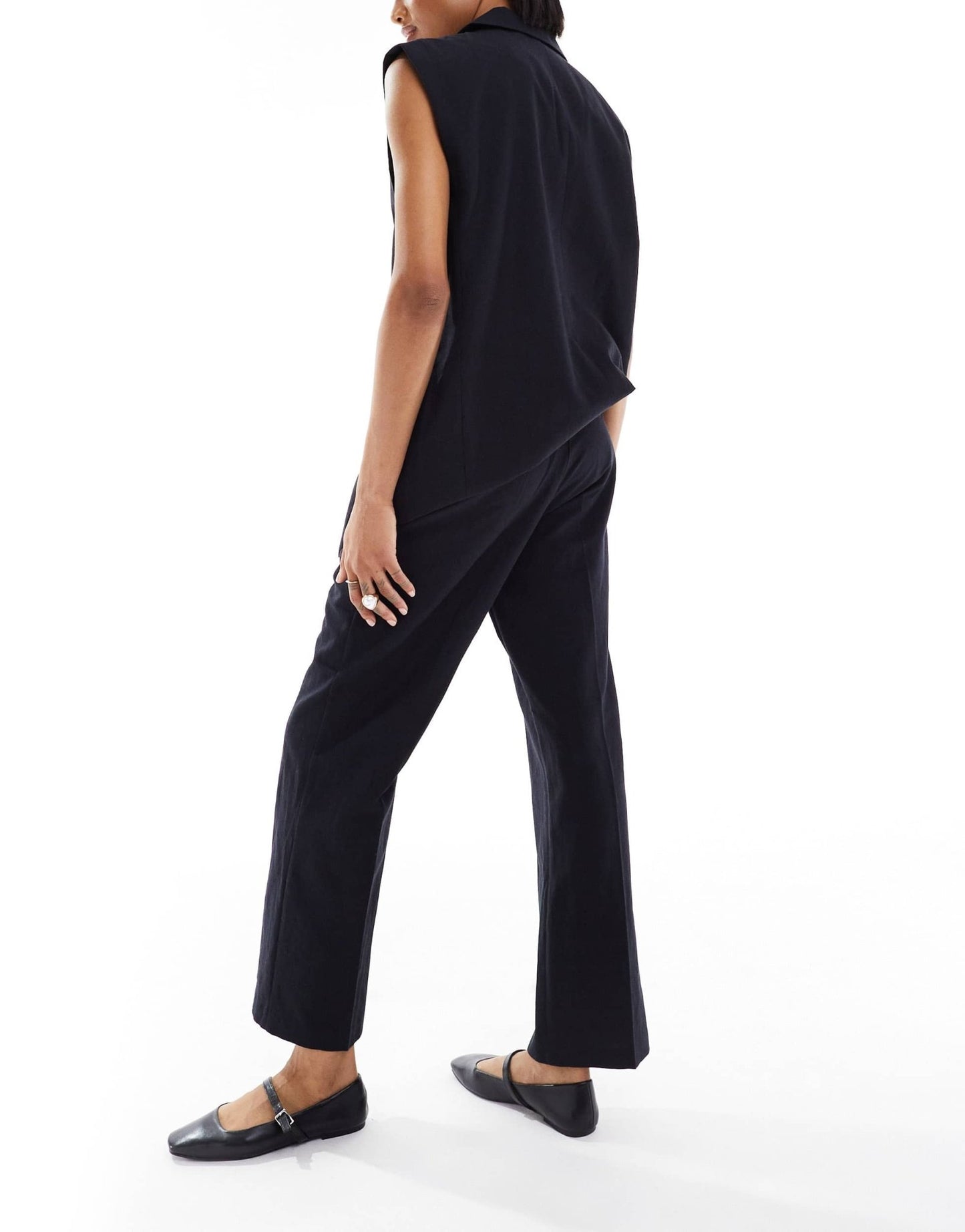 ASOS DESIGN Tall tailored belted trouser with linen in black - ASOS Sample Sale EU Store