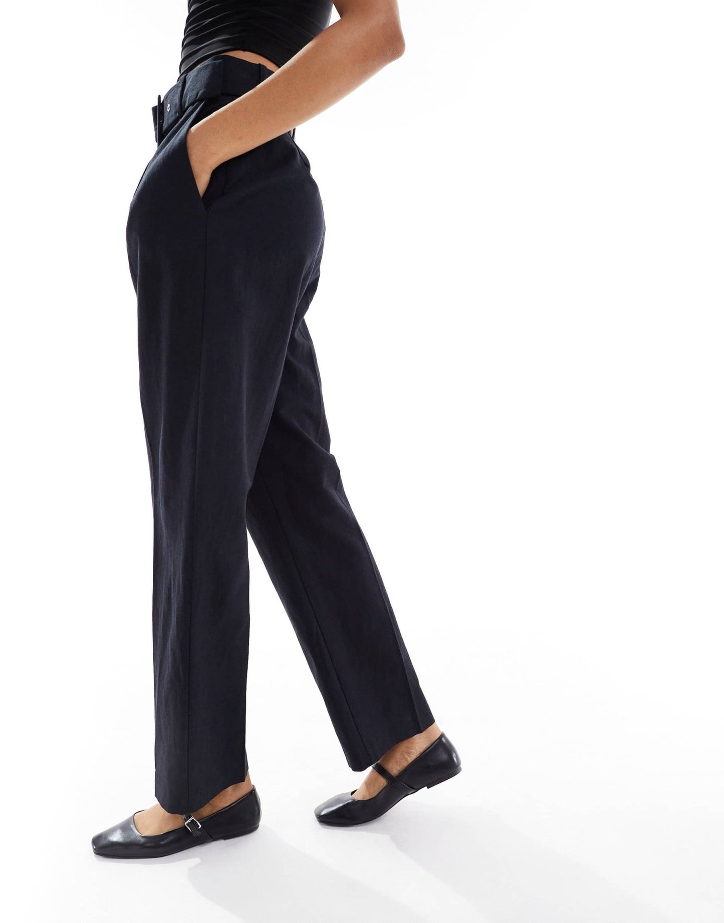 ASOS DESIGN Tall tailored belted trouser with linen in black - ASOS Sample Sale EU Store