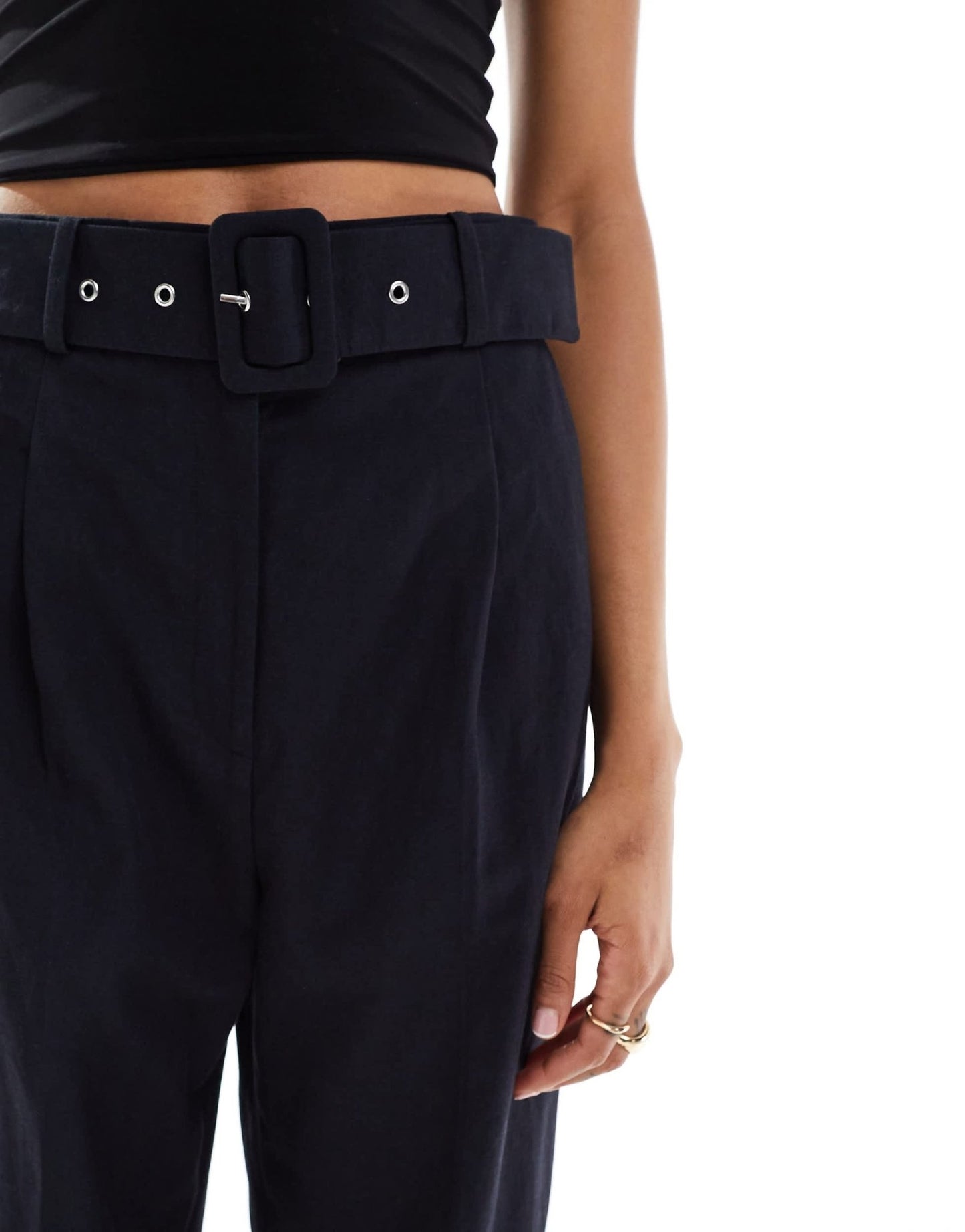 ASOS DESIGN Tall tailored belted trouser with linen in black - ASOS Sample Sale EU Store