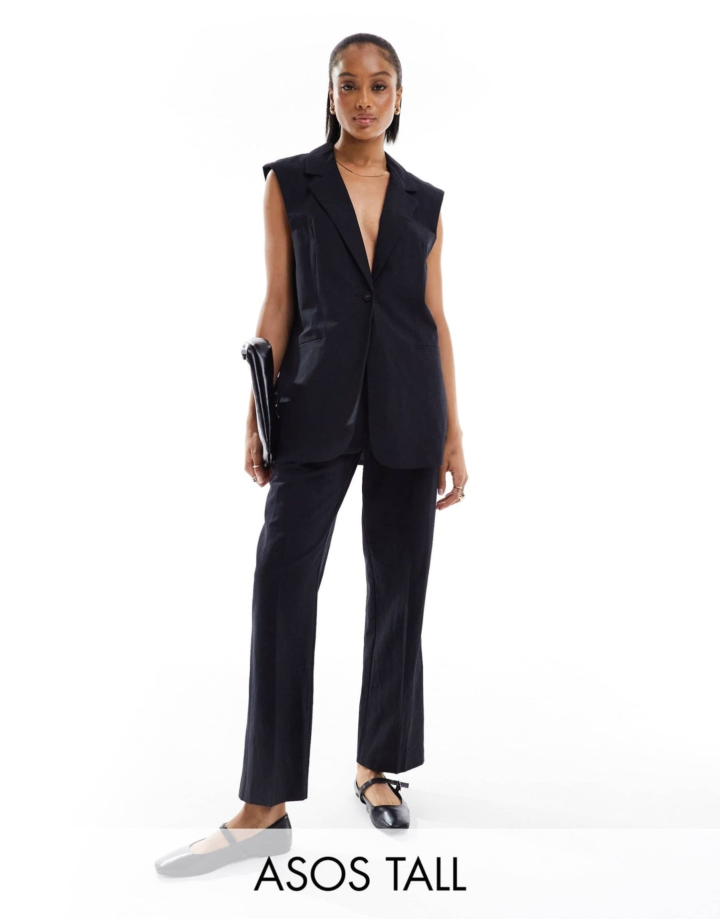 ASOS DESIGN Tall tailored belted trouser with linen in black - ASOS Sample Sale EU Store