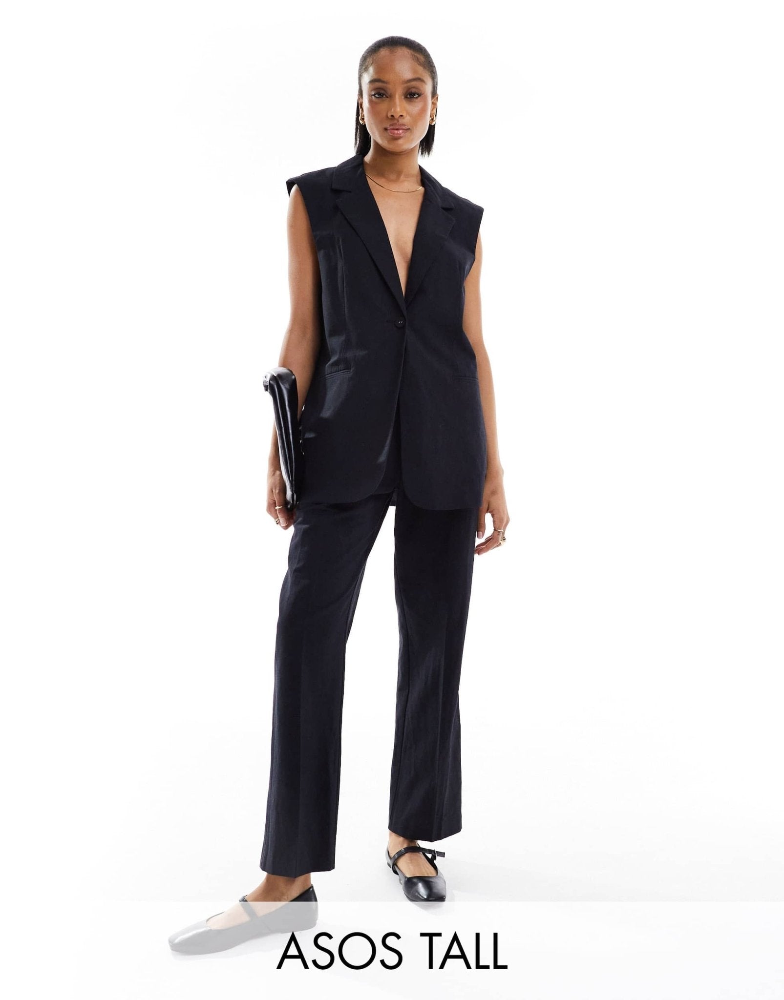 ASOS DESIGN Tall tailored belted trouser with linen in black - ASOS Sample Sale EU Store