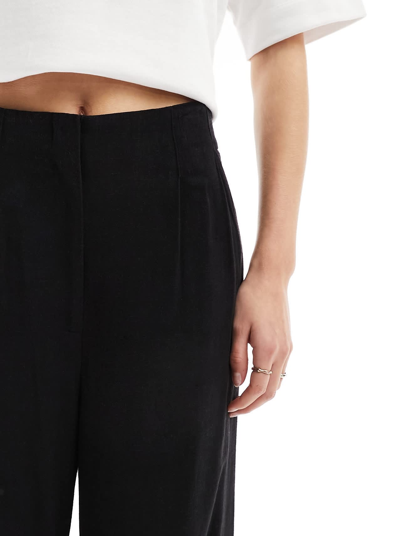 ASOS DESIGN Tall tailored high waist seam detail wide leg linen trousers in black - ASOS Sample Sale EU Store