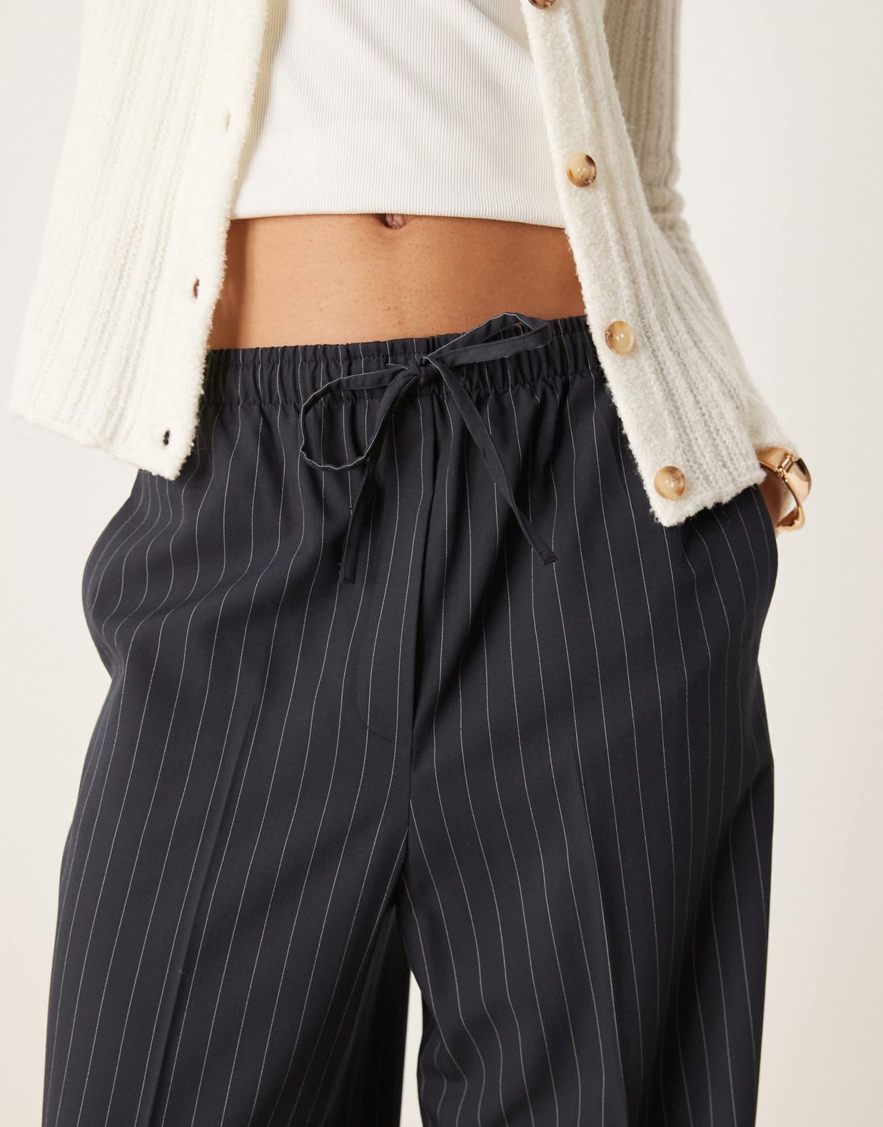 ASOS DESIGN Tall tailored pull on trousers in navy stripe - ASOS Sample Sale EU Store