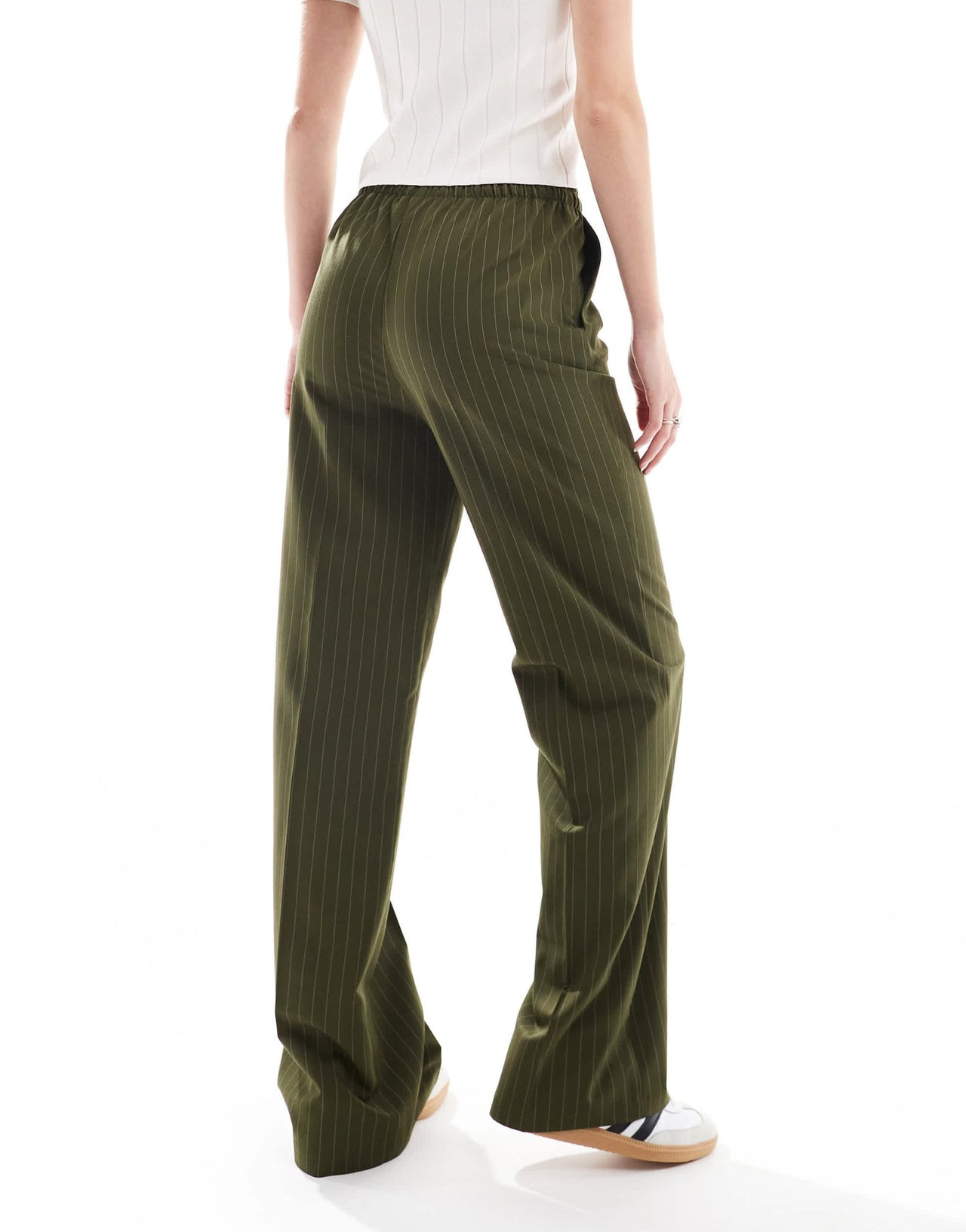 ASOS DESIGN Tall tailored pull on trousers in olive stripe - ASOS Sample Sale EU Store