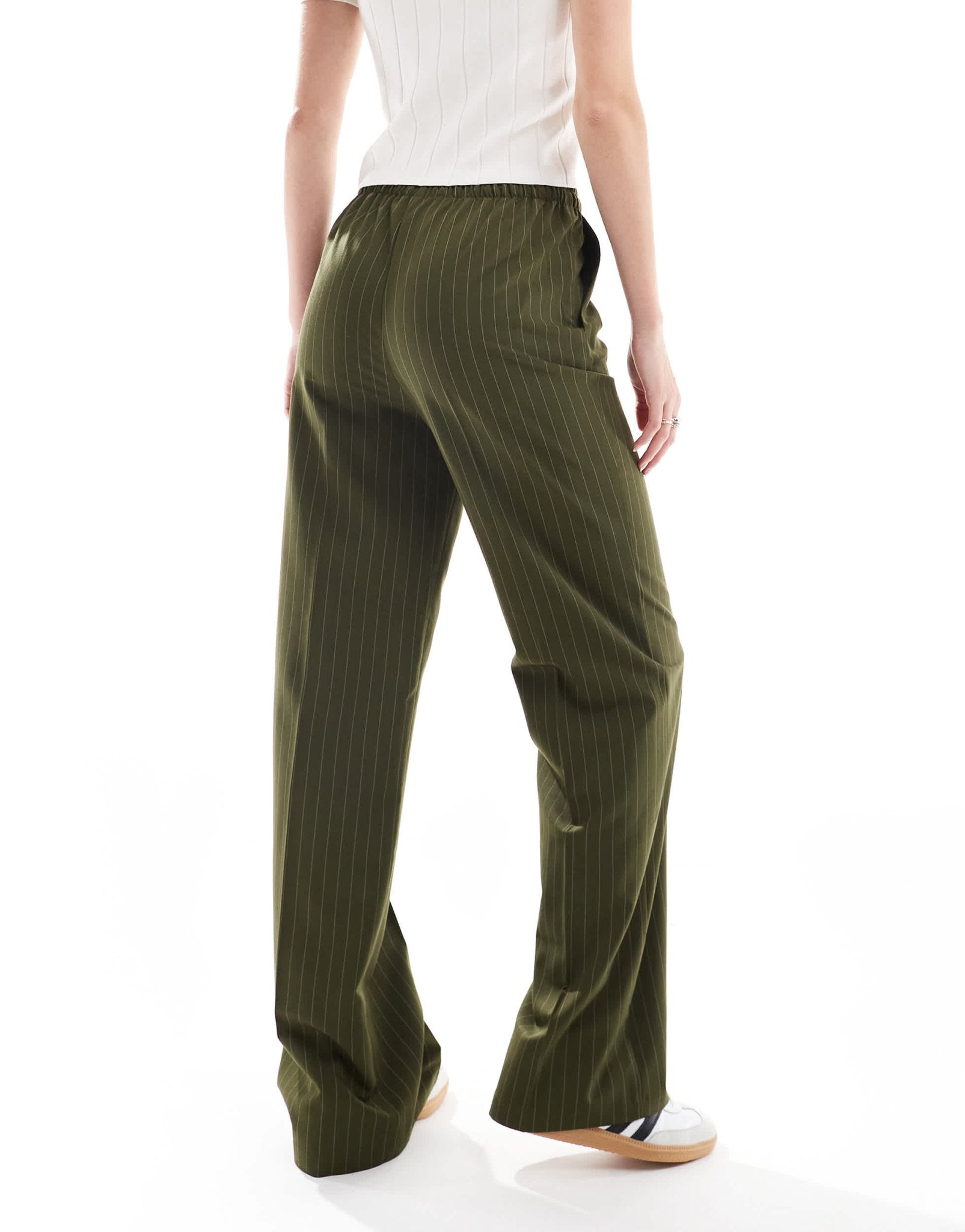 ASOS DESIGN Tall tailored pull on trousers in olive stripe - ASOS Sample Sale EU Store