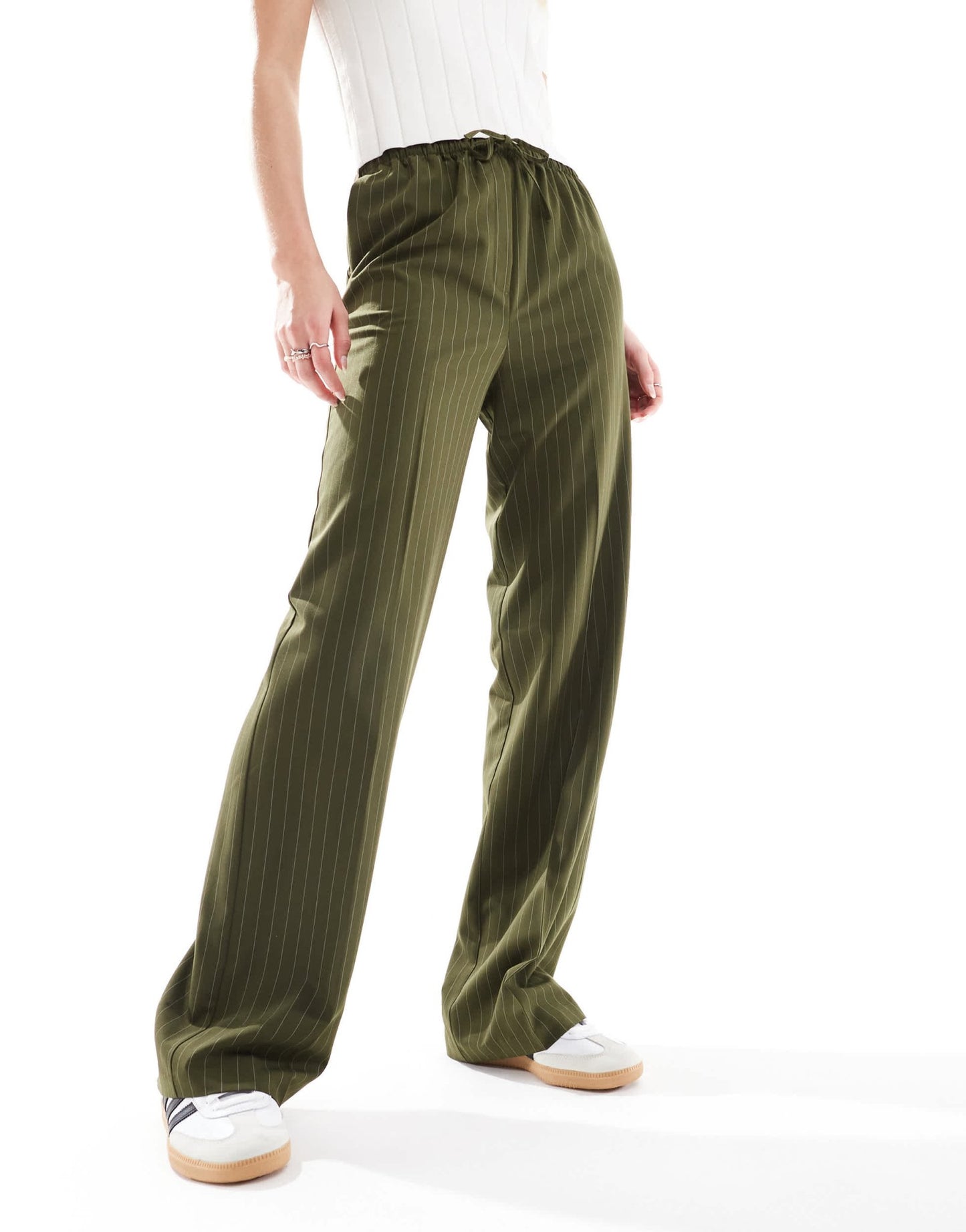 ASOS DESIGN Tall tailored pull on trousers in olive stripe - ASOS Sample Sale EU Store