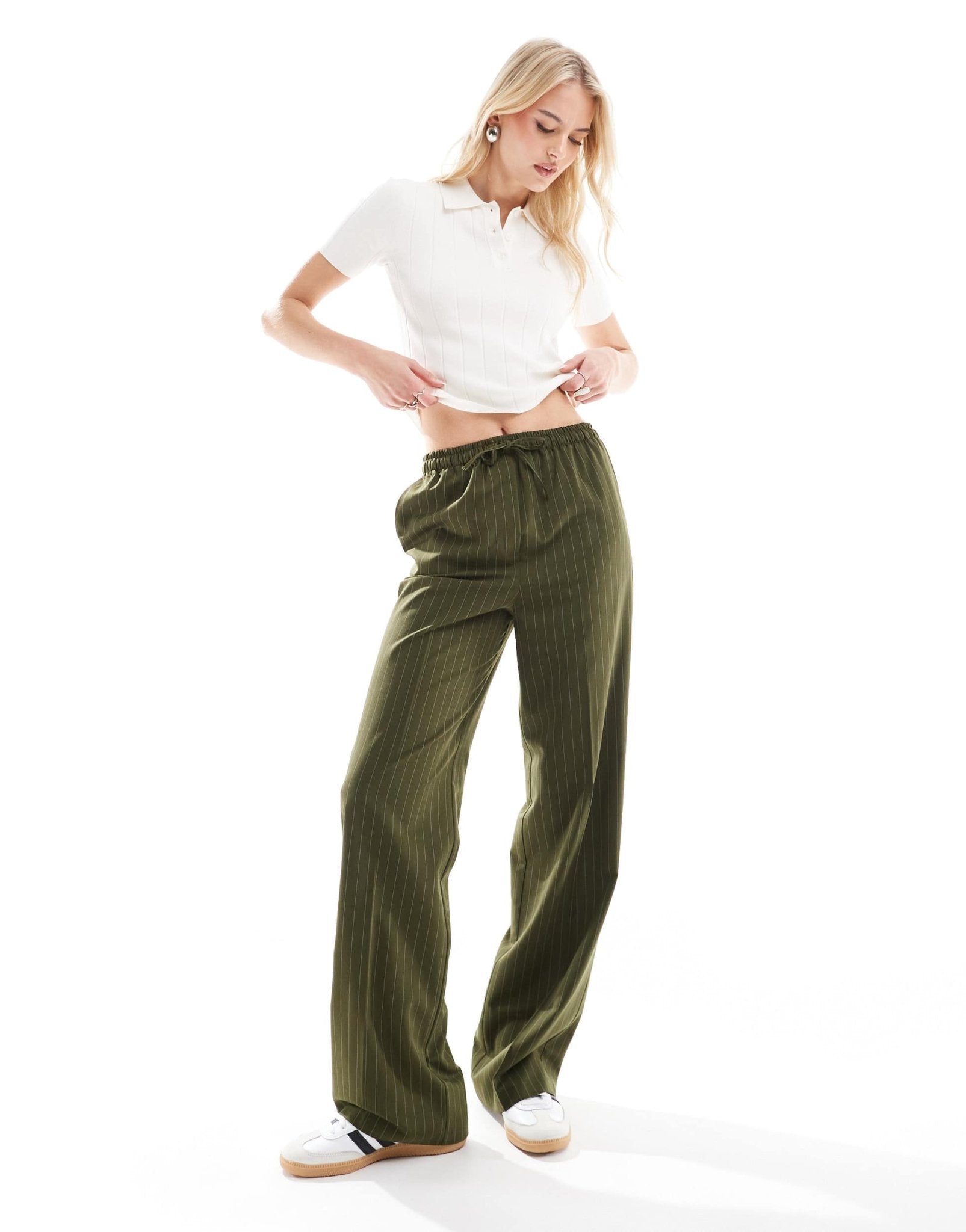 ASOS DESIGN Tall tailored pull on trousers in olive stripe - ASOS Sample Sale EU Store