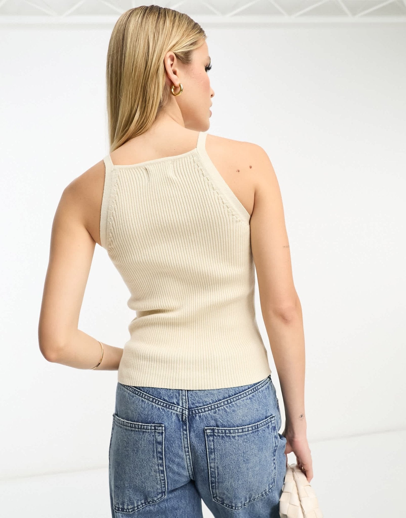 ASOS DESIGN Tall tank top with high square neck in stone - ASOS Sample Sale EU Store