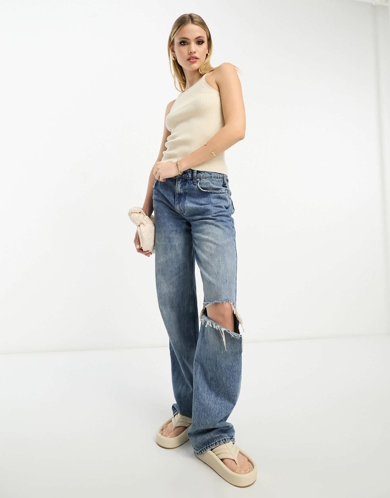 ASOS DESIGN Tall tank top with high square neck in stone - ASOS Sample Sale EU Store