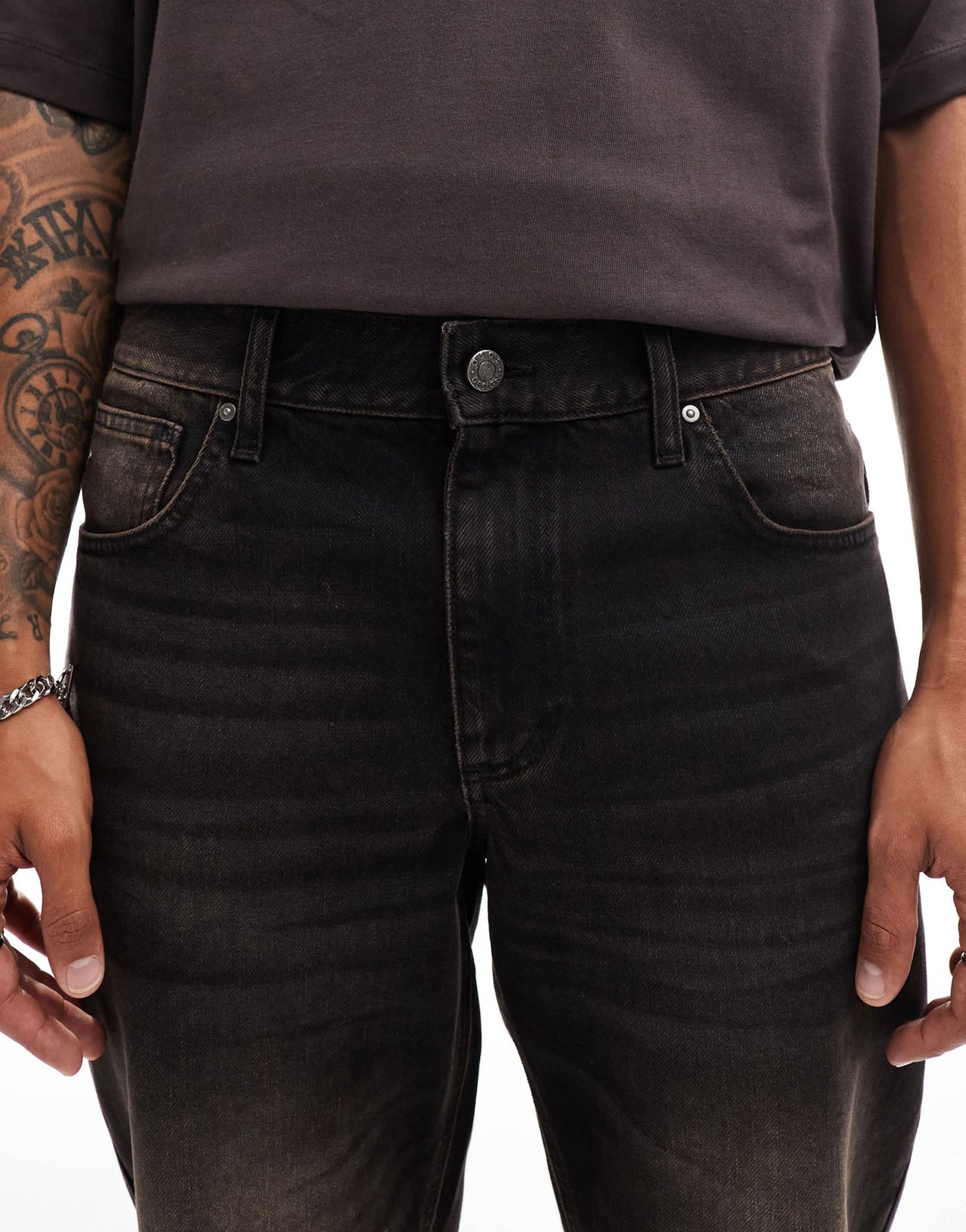 ASOS DESIGN tapered fit in washed black with brown tint - BROWN - ASOS Sample Sale EU Store