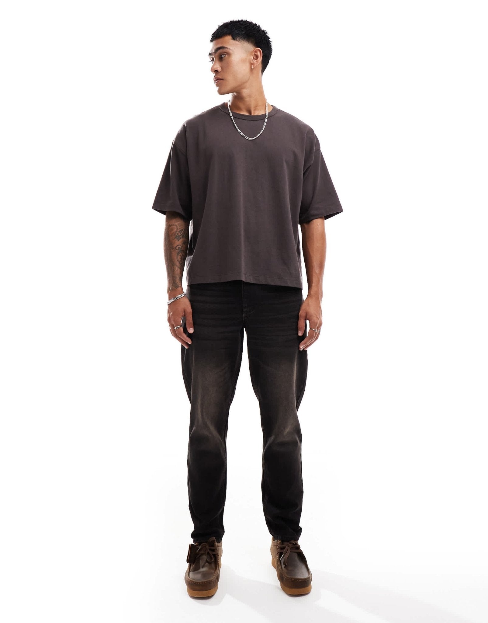ASOS DESIGN tapered fit in washed black with brown tint - BROWN - ASOS Sample Sale EU Store