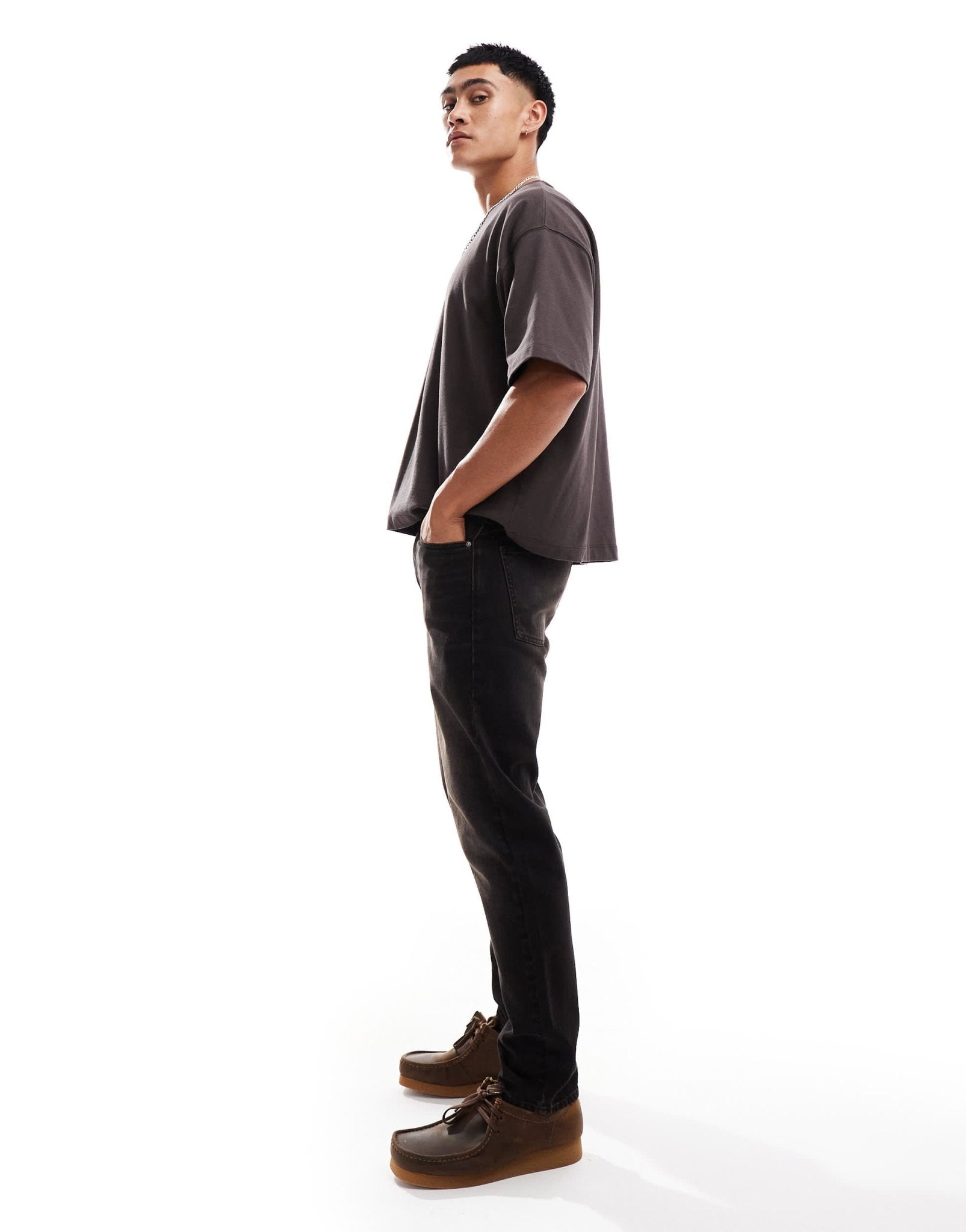 ASOS DESIGN tapered fit in washed black with brown tint - BROWN - ASOS Sample Sale EU Store