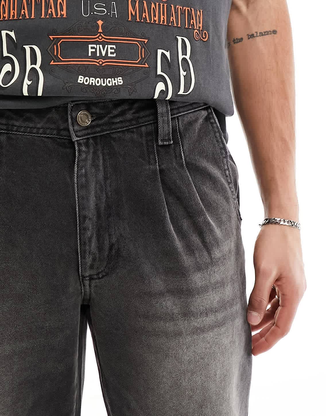 ASOS DESIGN tapered fit turn up jeans with pleats in washed black - ASOS Sample Sale EU Store