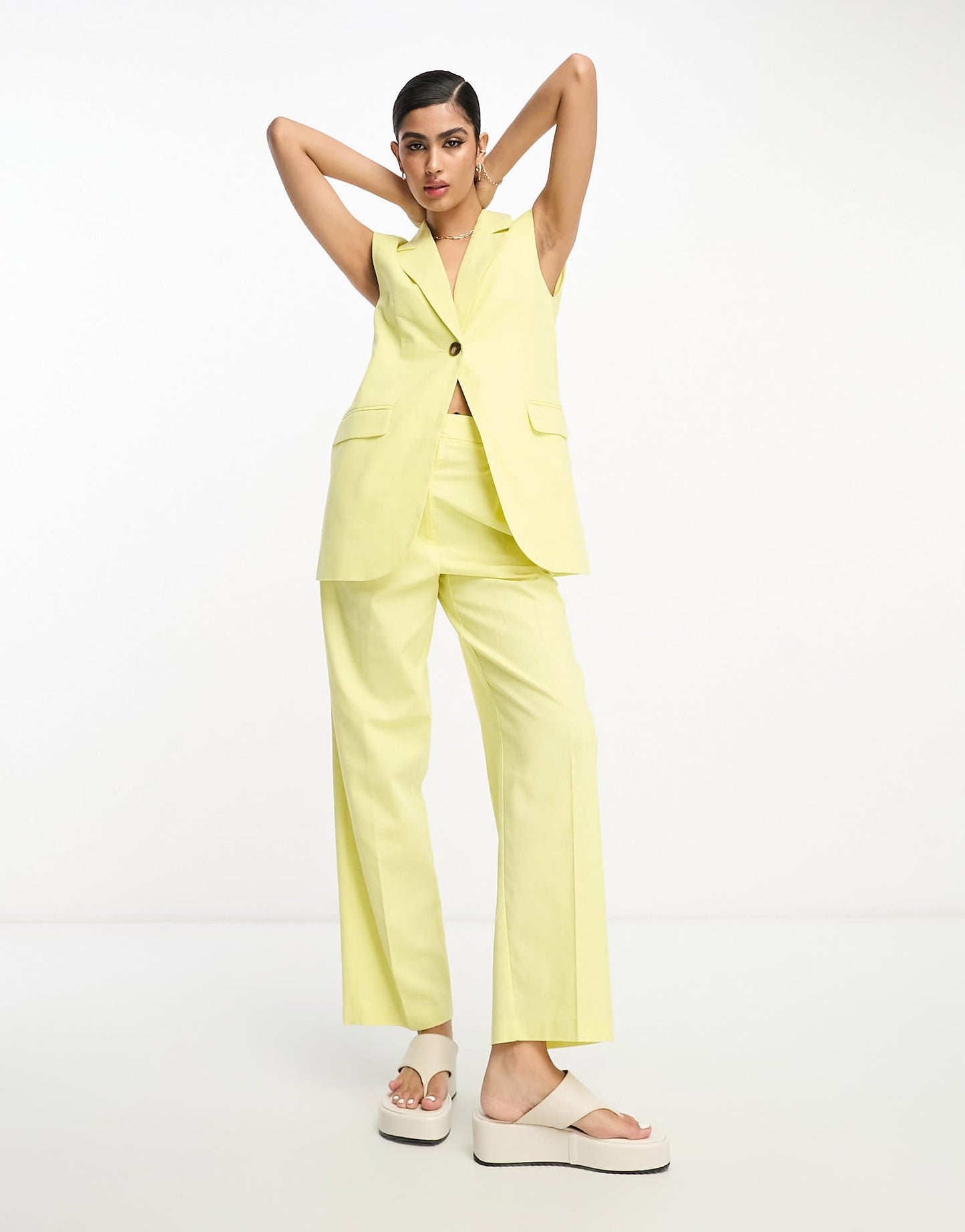 ASOS DESIGN tapered mom trouser with linen in lemon - ASOS Sample Sale EU Store