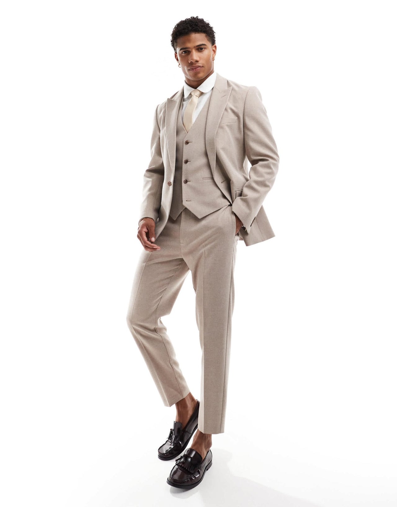 ASOS DESIGN tapered suit trousers in beige melange - ASOS Sample Sale EU Store