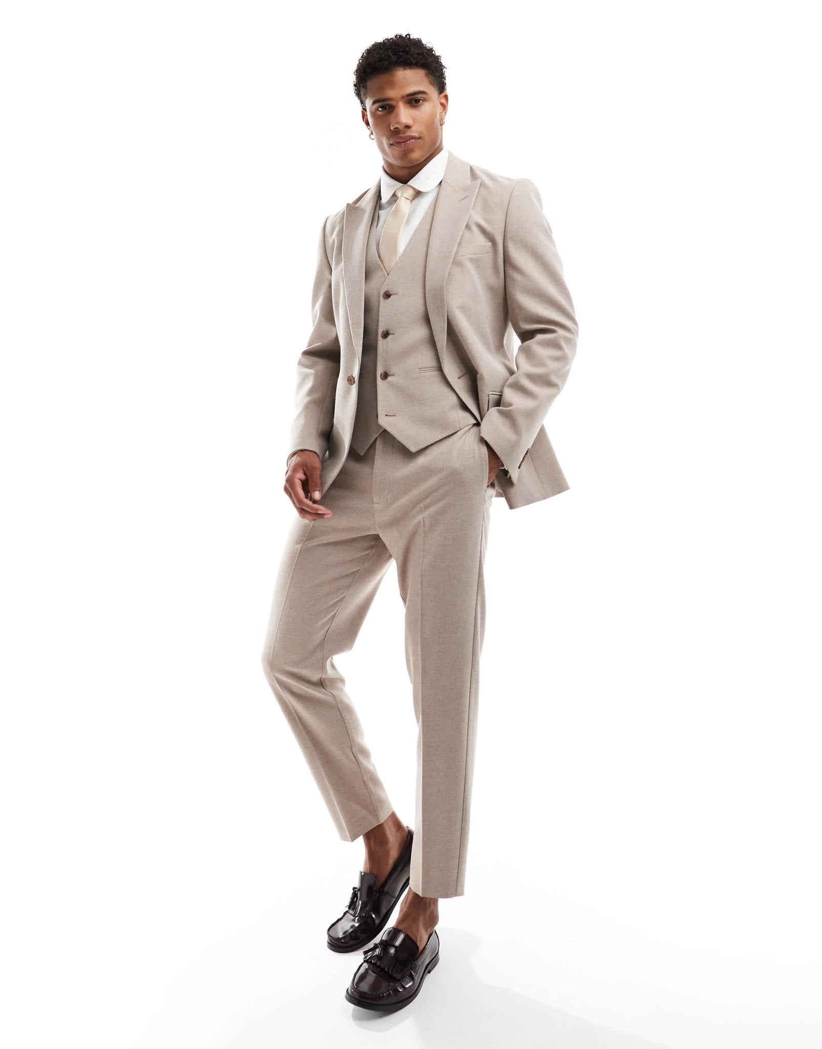 ASOS DESIGN tapered suit trousers in beige melange - ASOS Sample Sale EU Store