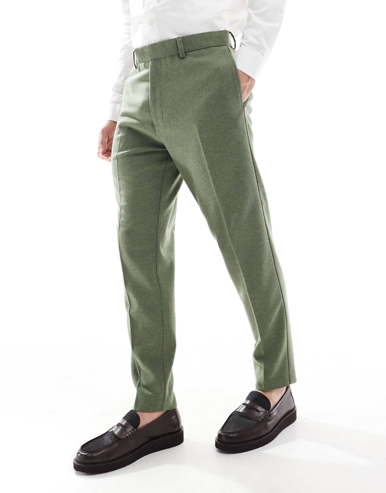 ASOS DESIGN tapered suit trousers with wool in green herringbone - ASOS Sample Sale EU Store