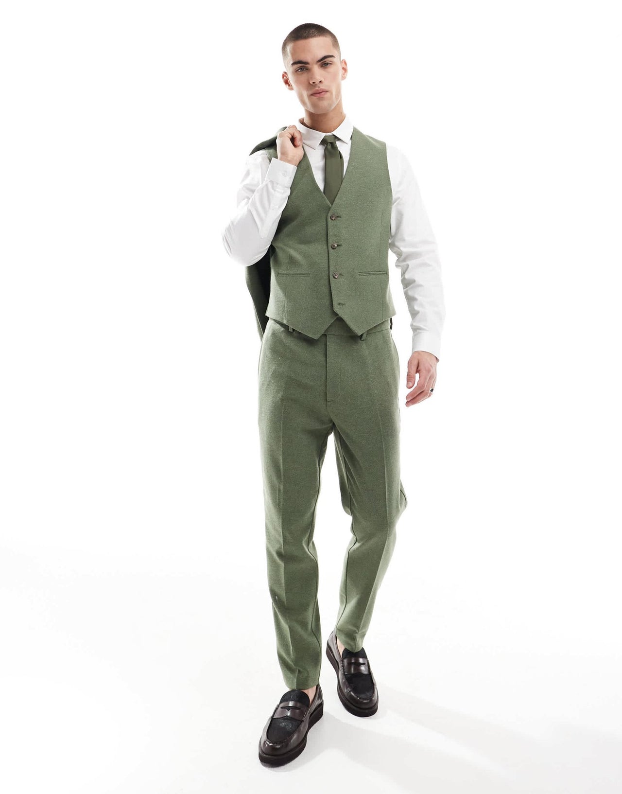 ASOS DESIGN tapered suit trousers with wool in green herringbone - ASOS Sample Sale EU Store