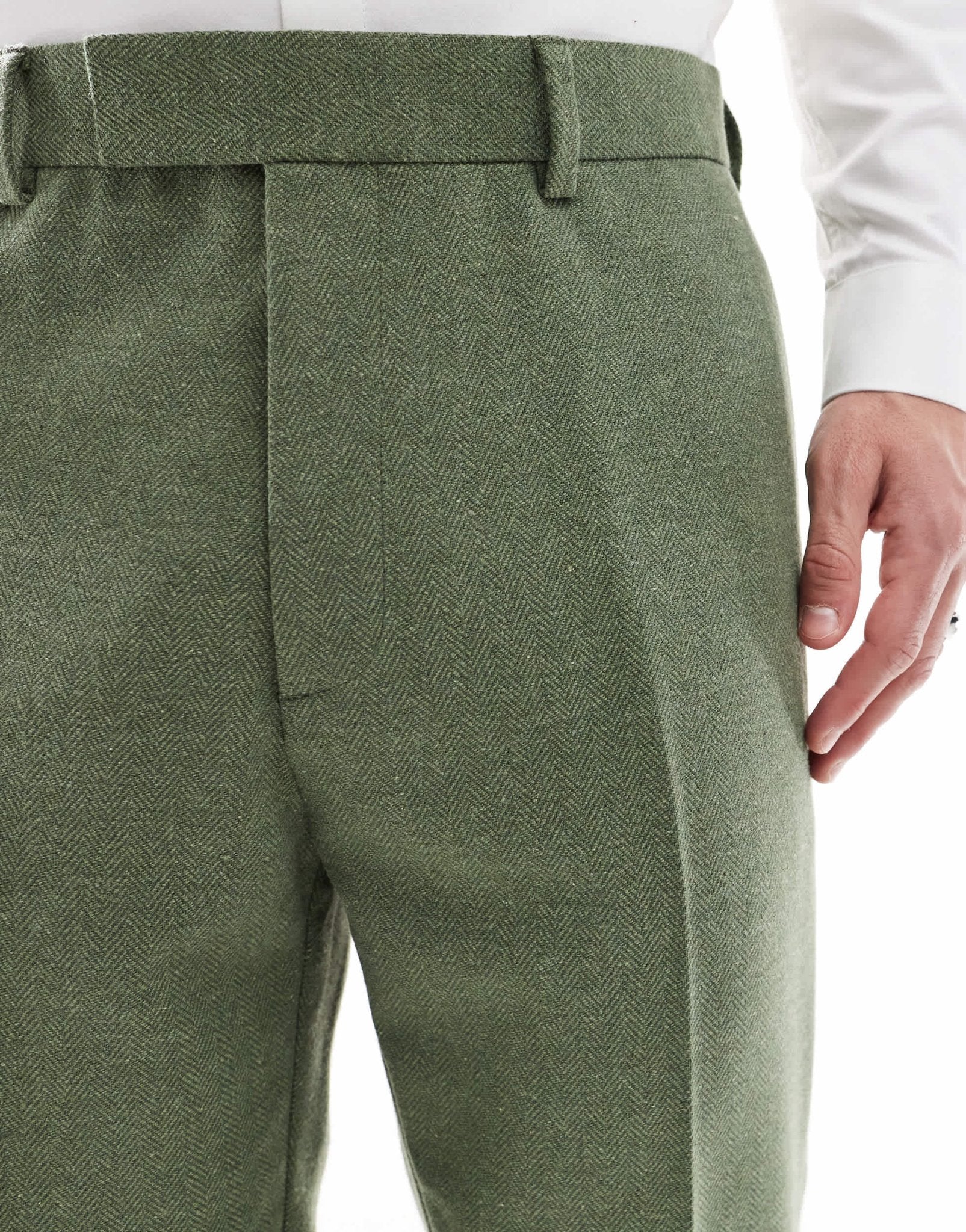 ASOS DESIGN tapered suit trousers with wool in green herringbone - ASOS Sample Sale EU Store