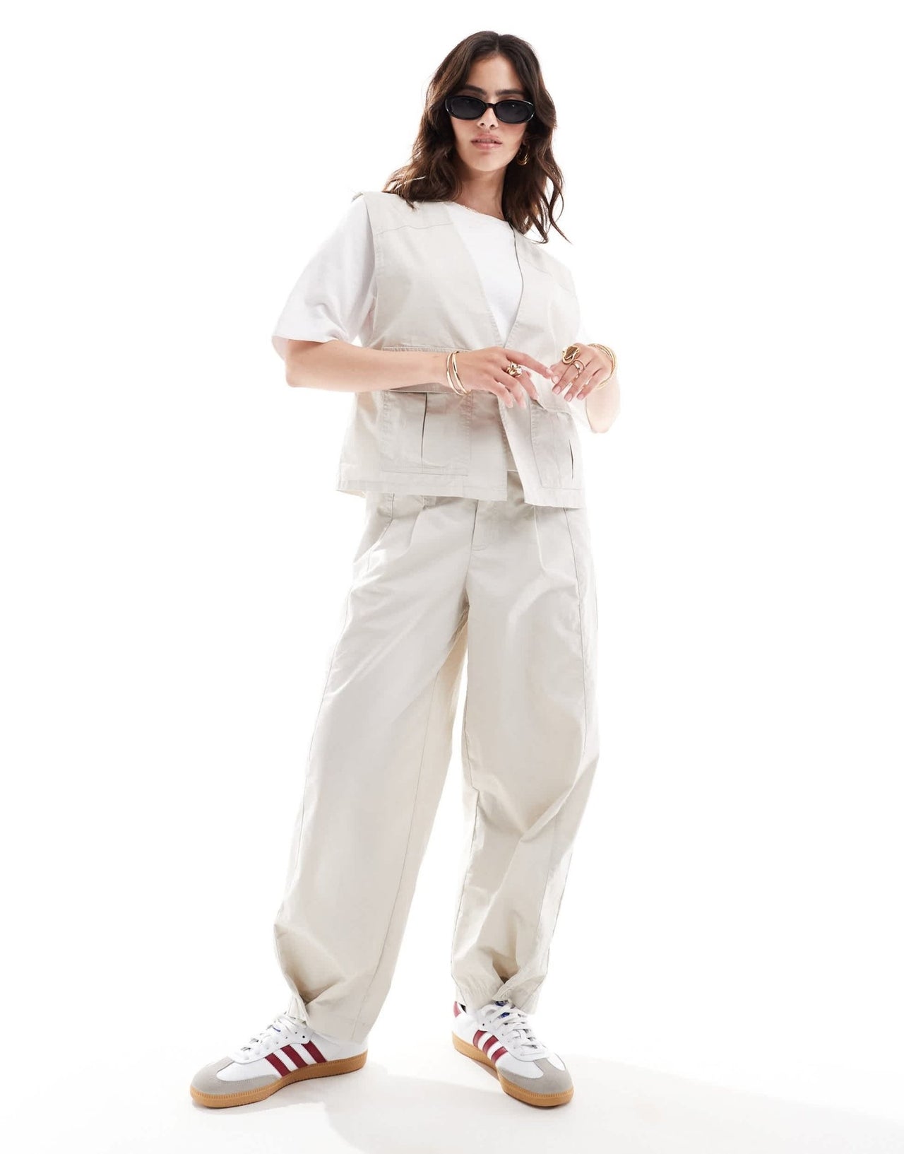 ASOS DESIGN tapered trouser with tab hem detail in stone co - ord - ASOS Sample Sale EU Store