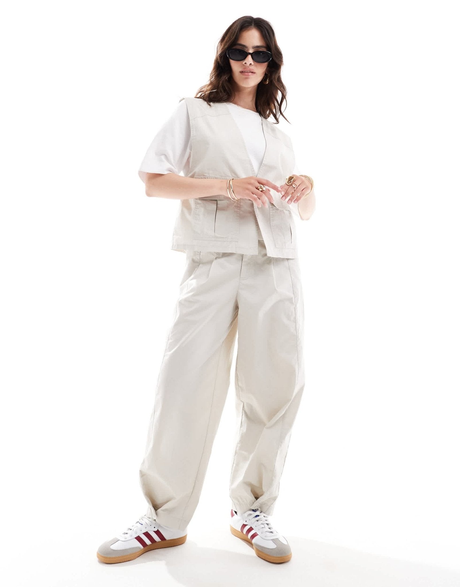 ASOS DESIGN tapered trouser with tab hem detail in stone co - ord - ASOS Sample Sale EU Store