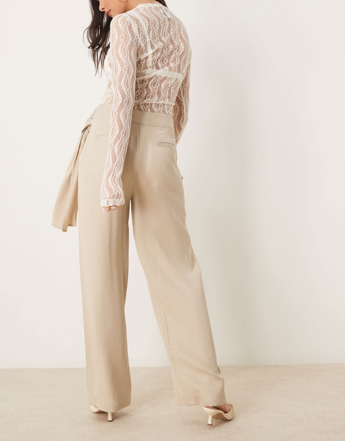 ASOS DESIGN tapered trouser with wrap detail in stone - ASOS Sample Sale EU Store