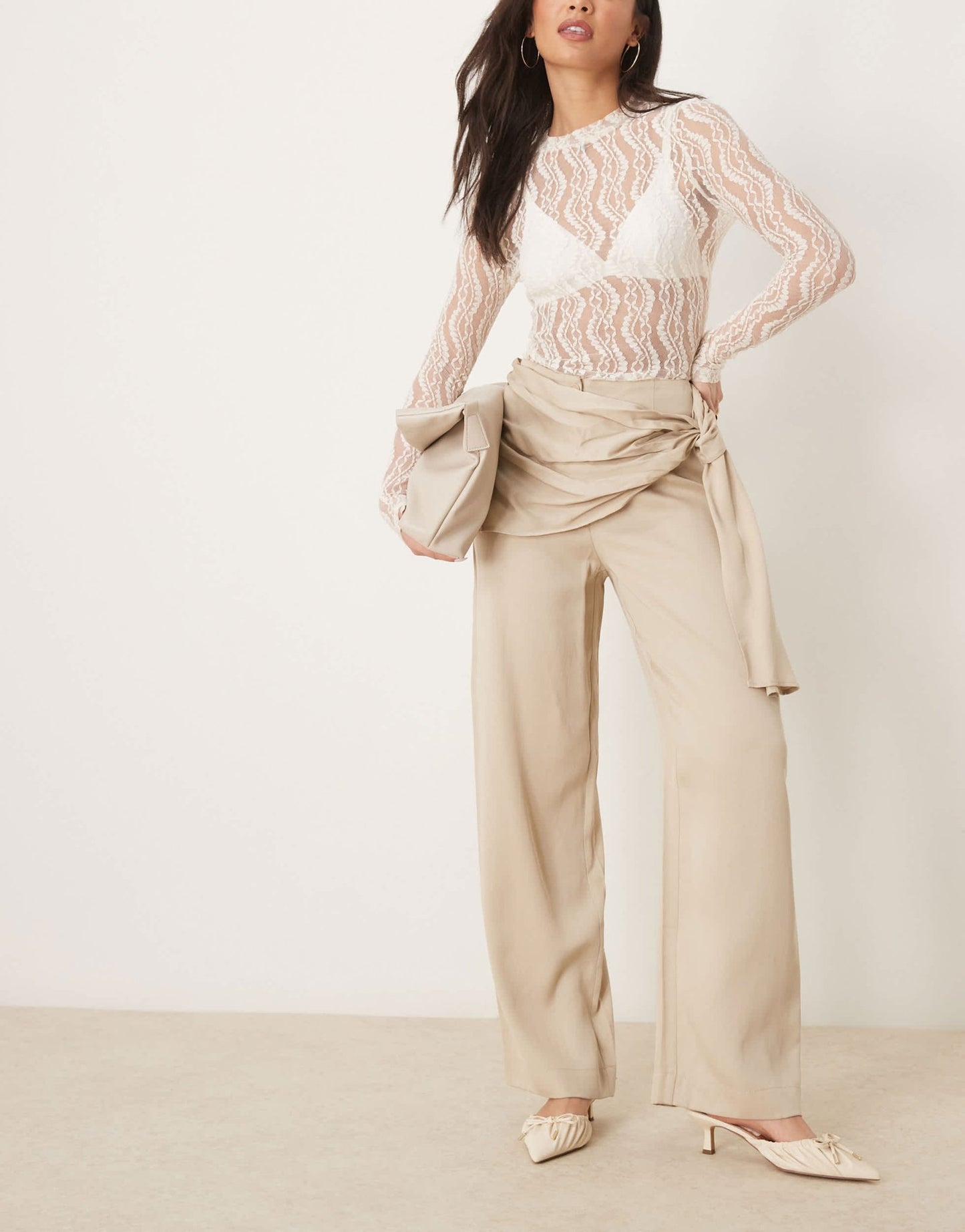 ASOS DESIGN tapered trouser with wrap detail in stone - ASOS Sample Sale EU Store