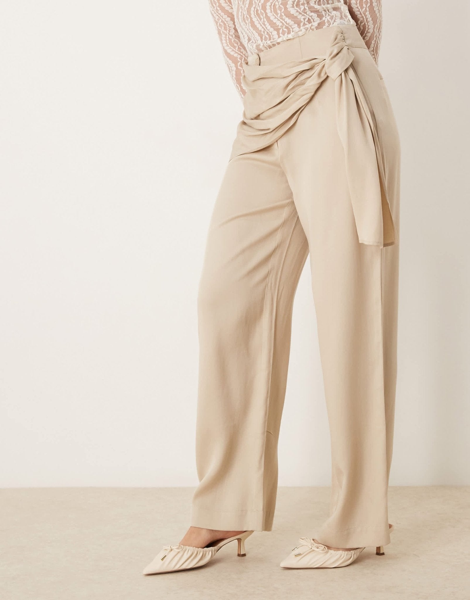 ASOS DESIGN tapered trouser with wrap detail in stone - ASOS Sample Sale EU Store