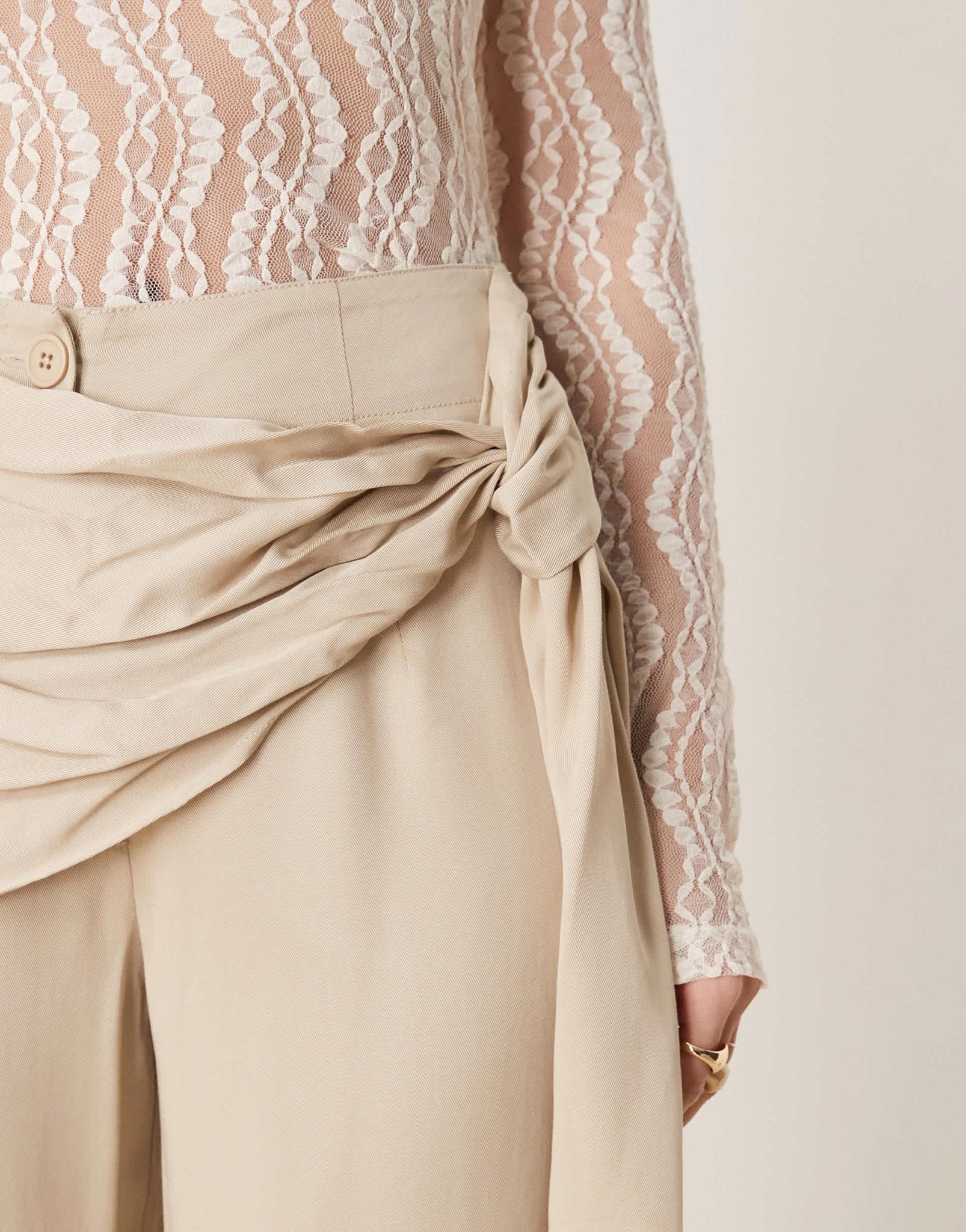 ASOS DESIGN tapered trouser with wrap detail in stone - ASOS Sample Sale EU Store
