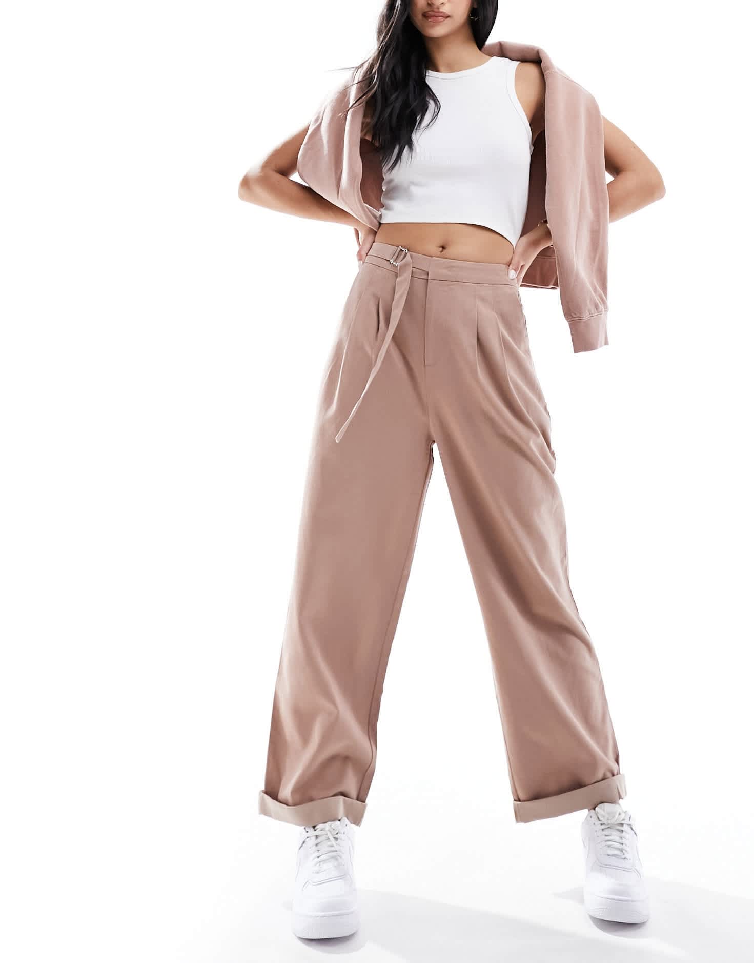 ASOS DESIGN tapered trousers with buckle detail in clay - ASOS Sample Sale EU Store