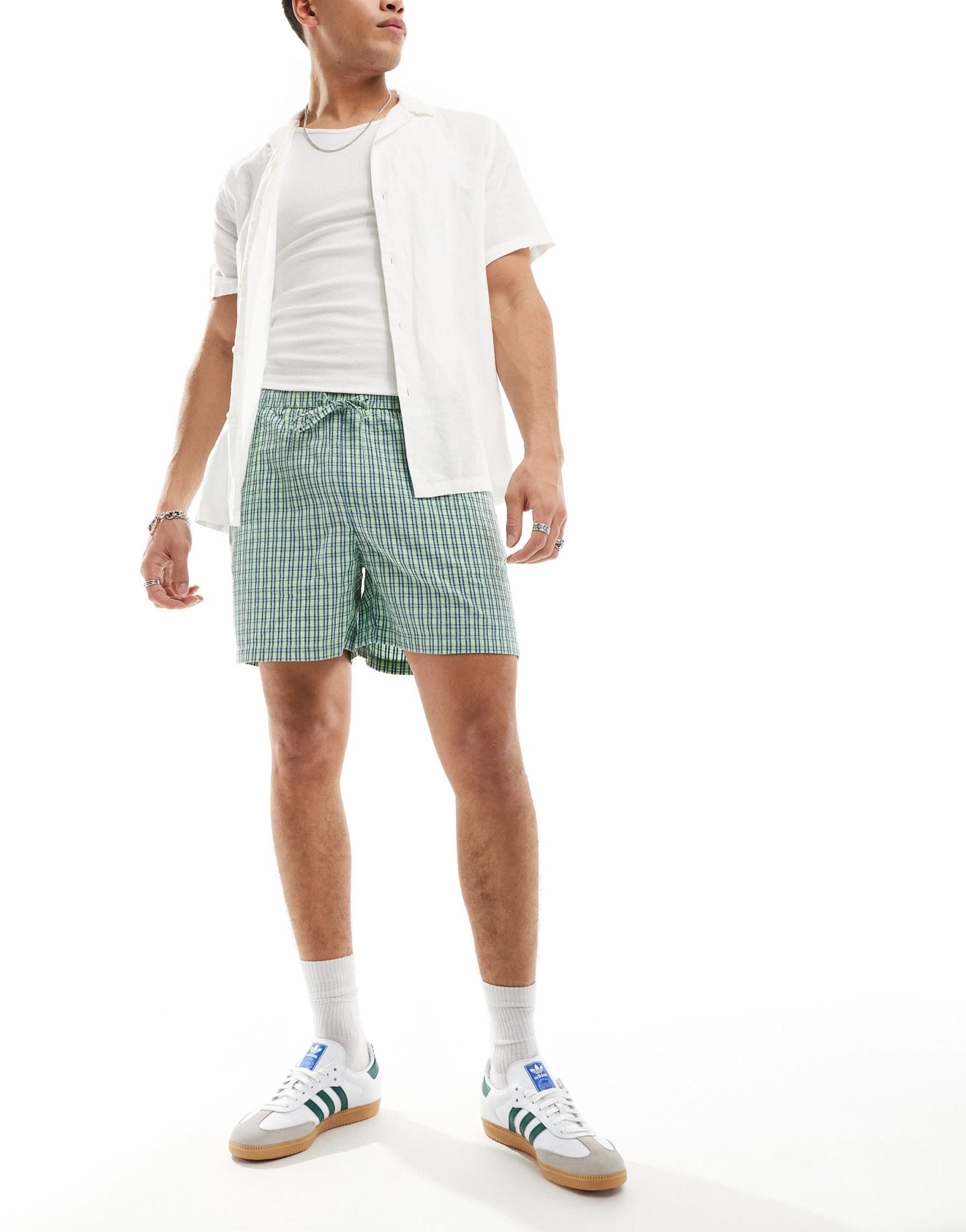 ASOS DESIGN texture shorts in check in green - ASOS Sample Sale EU Store