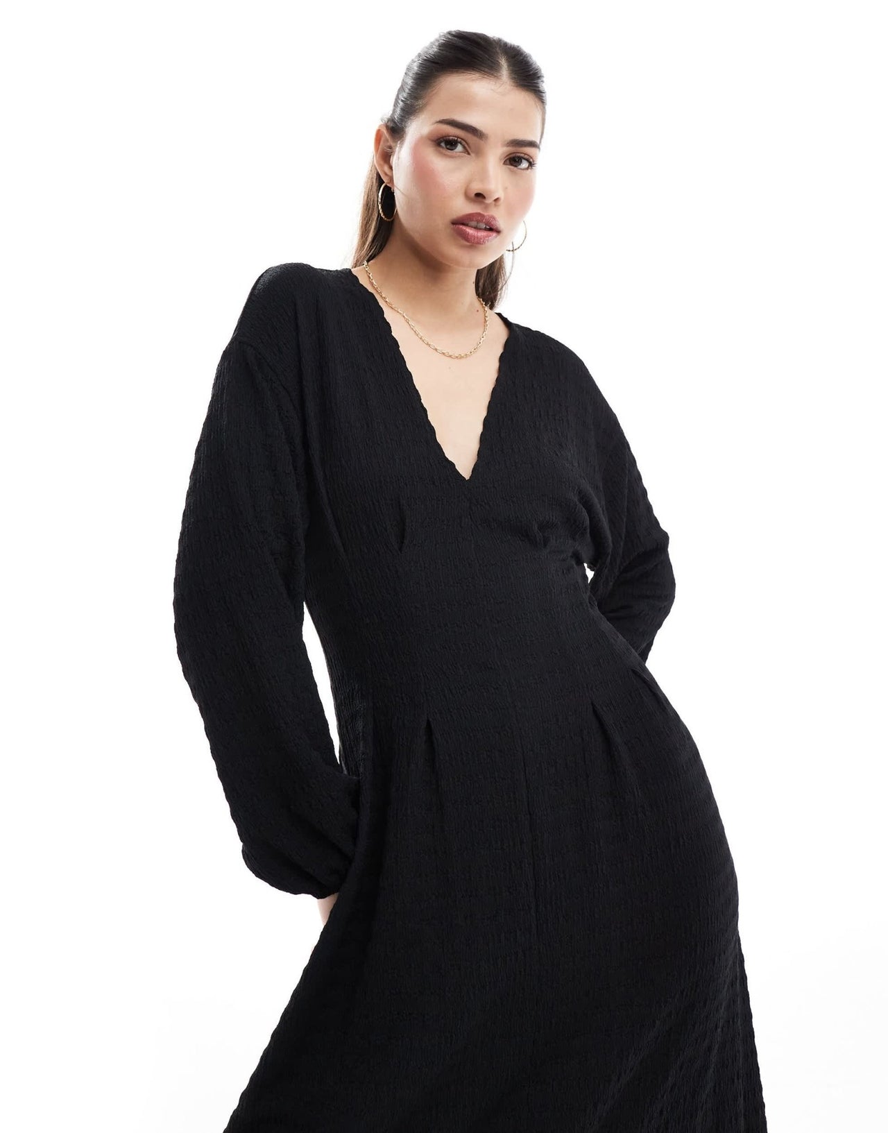 ASOS DESIGN textured balloon sleeve midi dress in black - ASOS Sample Sale EU Store