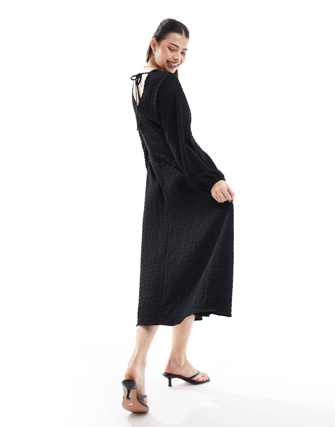 ASOS DESIGN textured balloon sleeve midi dress in black - ASOS Sample Sale EU Store