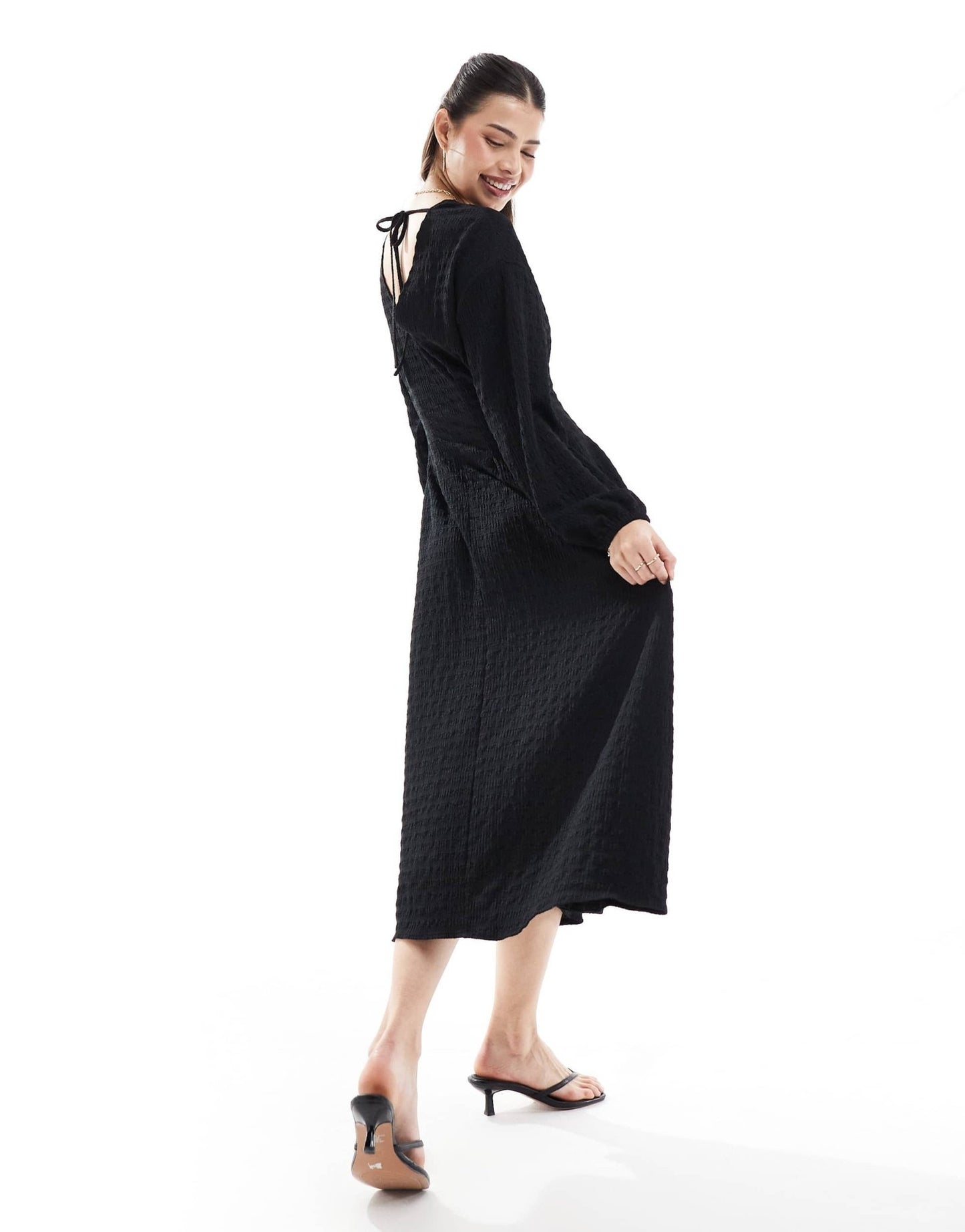 ASOS DESIGN textured balloon sleeve midi dress in black - ASOS Sample Sale EU Store