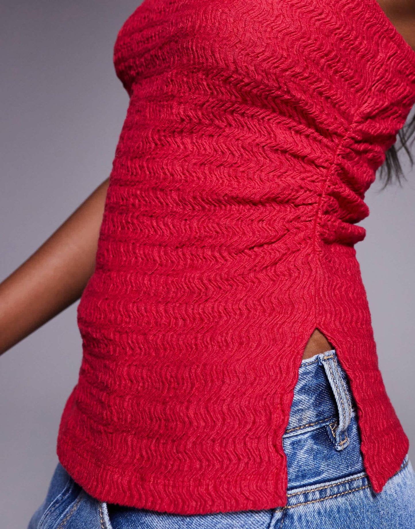 ASOS DESIGN textured bandeau with split sides in cherry red - ASOS Sample Sale EU Store