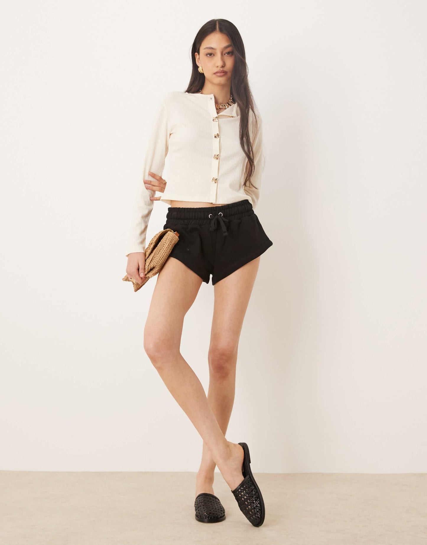 ASOS DESIGN textured cardigan with golden button detail in ecru - ASOS Sample Sale EU Store