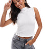 ASOS DESIGN textured high neck top in ivory
