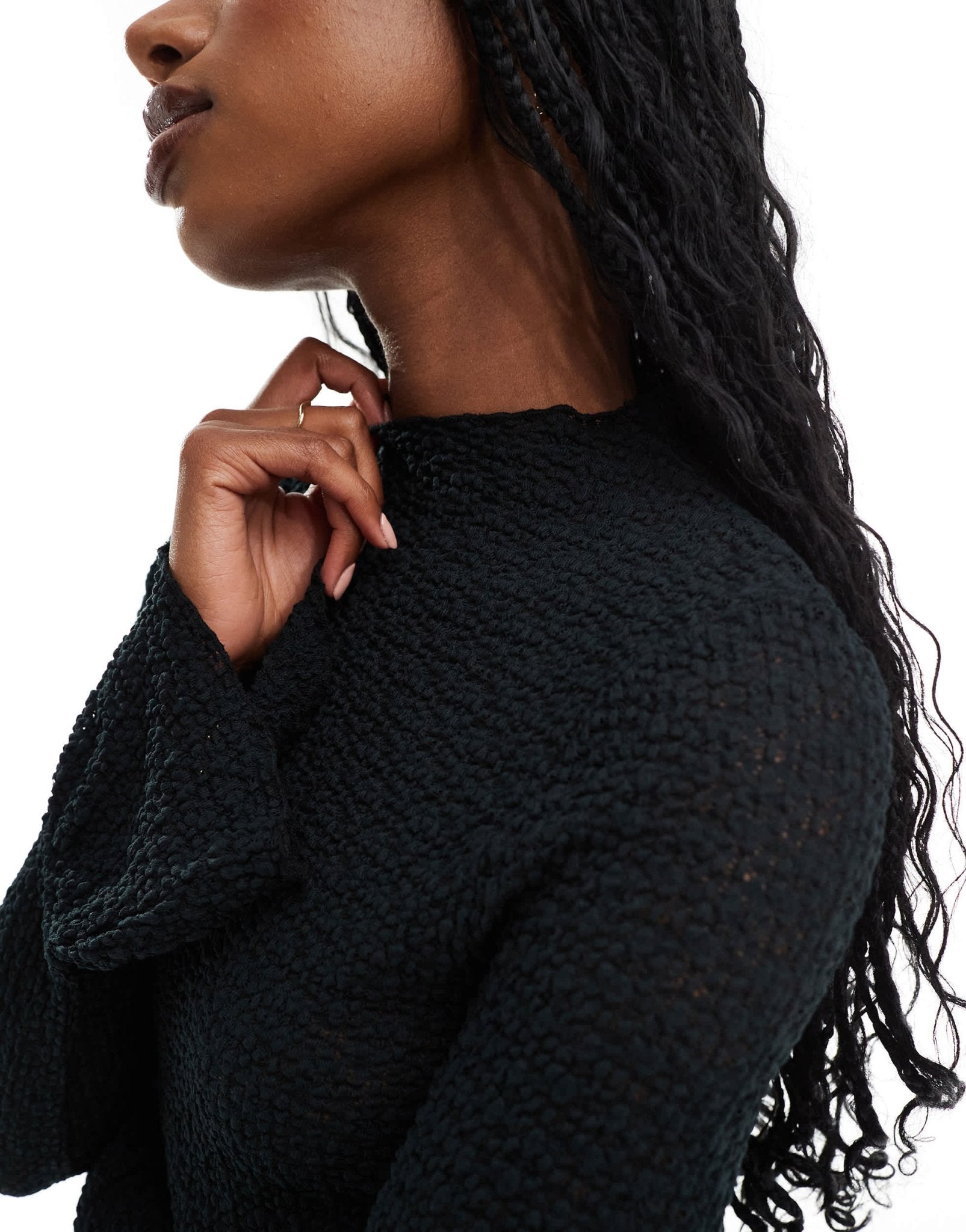 ASOS DESIGN textured long sleeve top with flared cuffs in black - ASOS Sample Sale EU Store