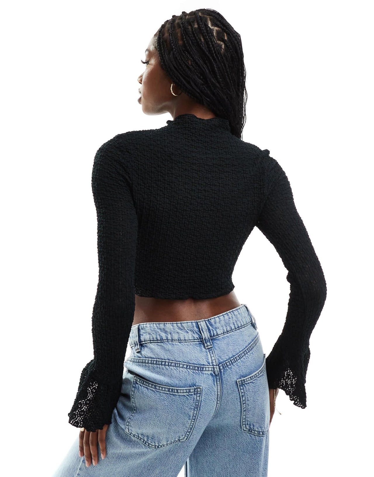 ASOS DESIGN textured long sleeve top with flared cuffs in black - ASOS Sample Sale EU Store