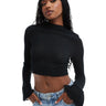 ASOS DESIGN textured long sleeve top with flared cuffs in black