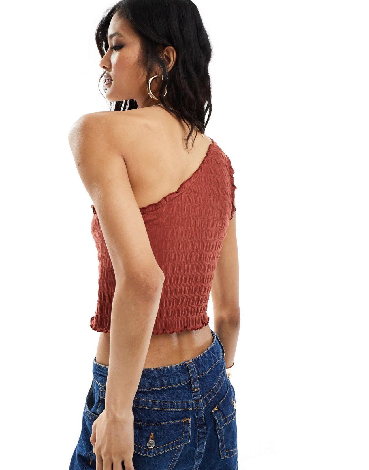 ASOS DESIGN textured one shoulder top in rust - ASOS Sample Sale EU Store