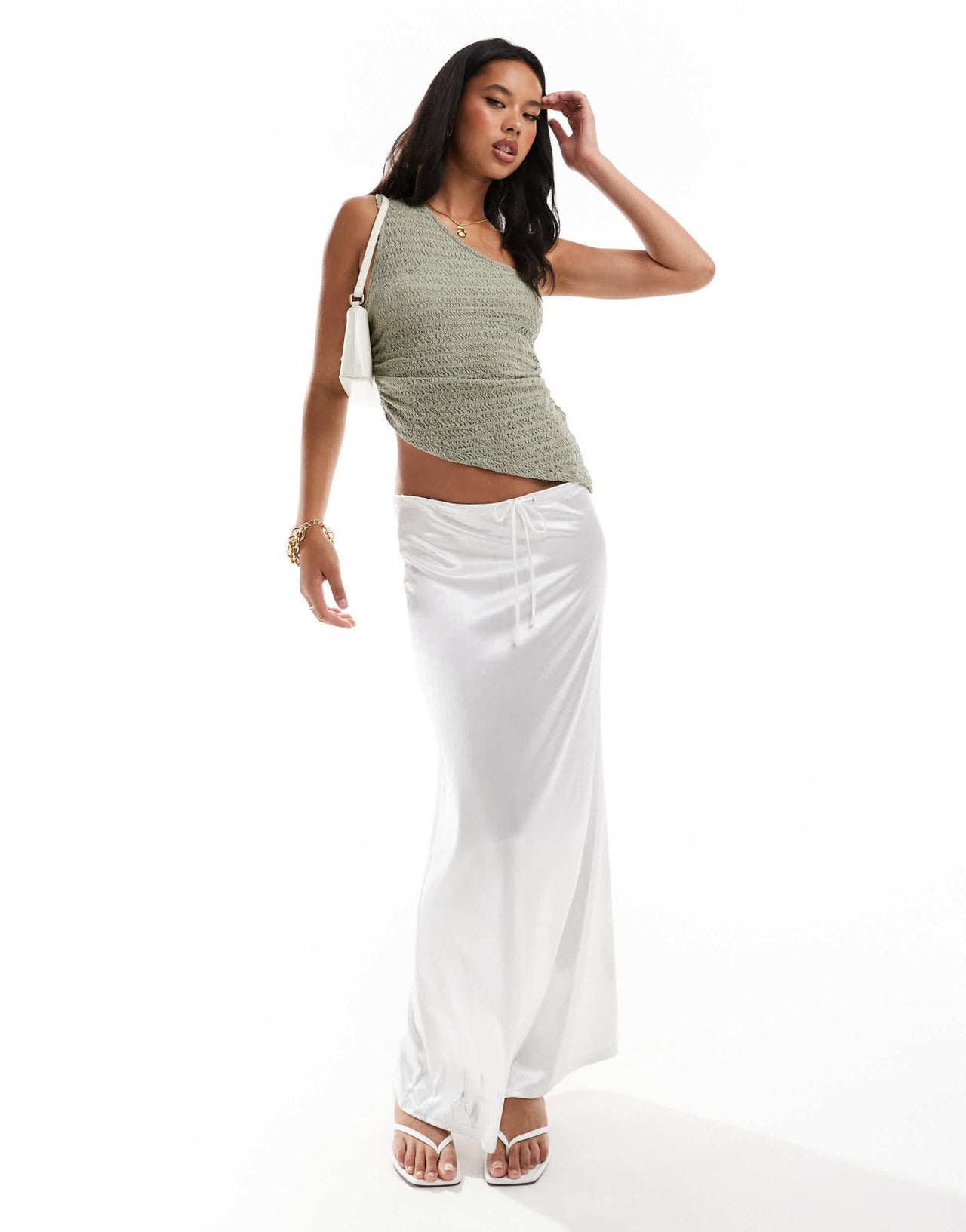 ASOS DESIGN textured one shoulder top in sage green - ASOS Sample Sale EU Store
