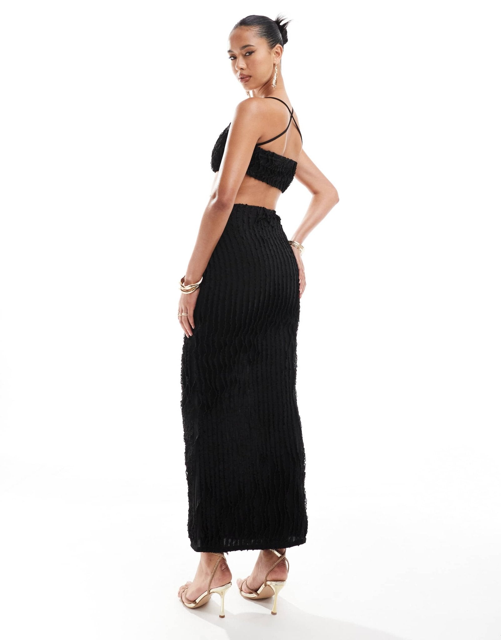 ASOS DESIGN textured ruffle cut out cami maxi dress in black - ASOS Sample Sale EU Store