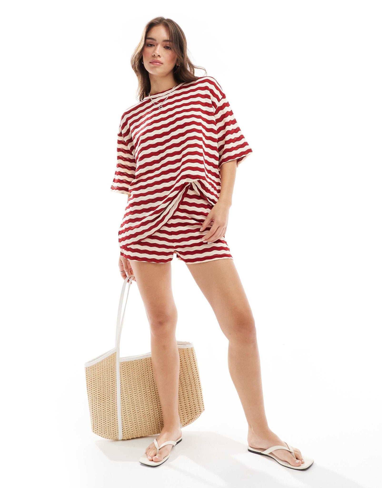 ASOS DESIGN textured shorts co - ord in red stripe - ASOS Sample Sale EU Store