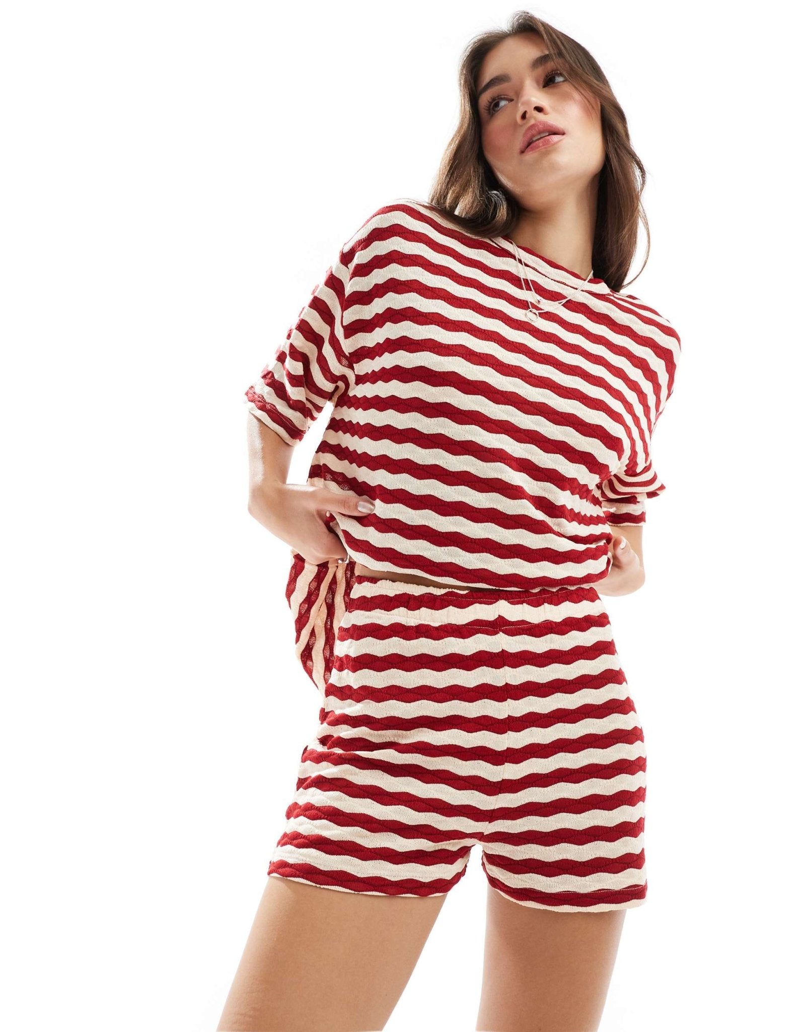 ASOS DESIGN textured shorts co - ord in red stripe - ASOS Sample Sale EU Store